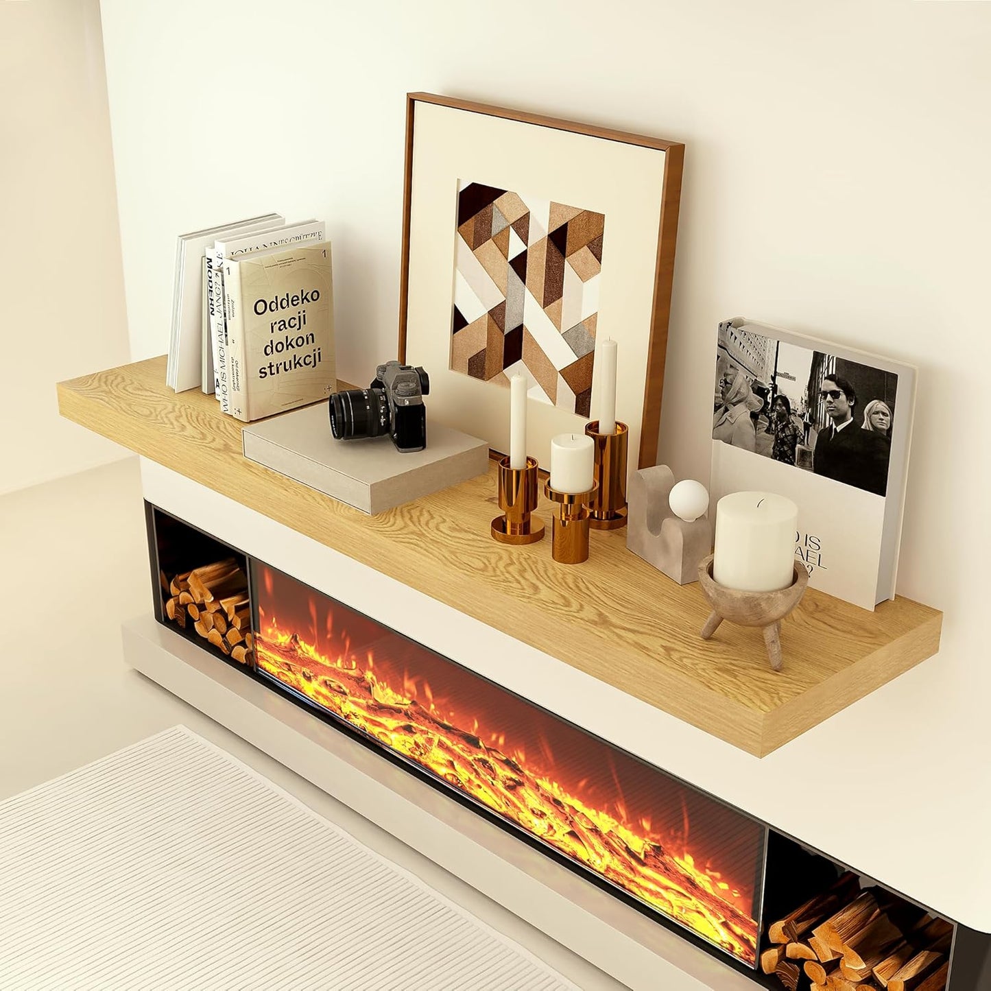 Heimlove 12 Inch Deep Floating Shelves, 72 x 12 inches Long Wall Shelf, Large Extra Display Shelf & Storage Shelf, Rustic Wood Wall Shelves for Fireplace Mantel, Oak - 1Pack