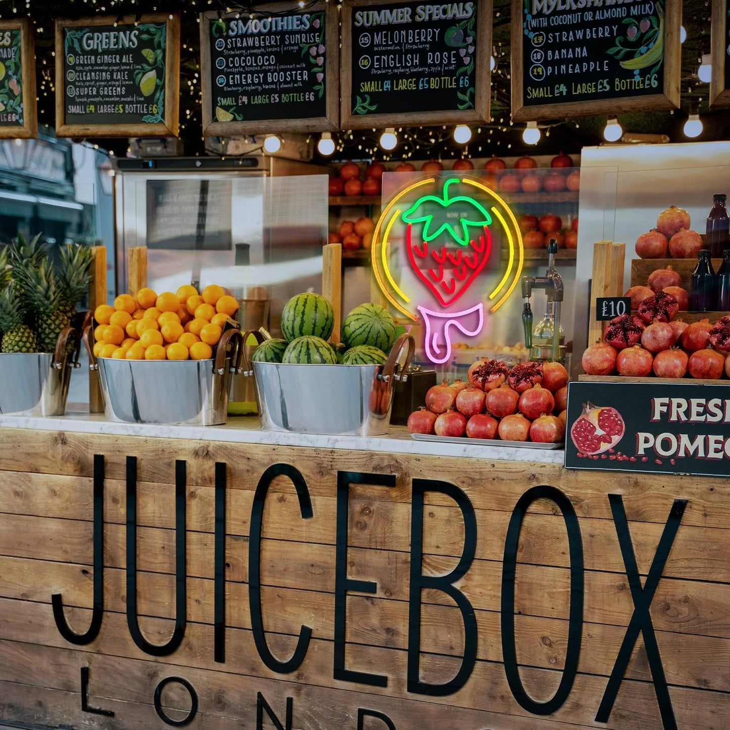 Strawberry Neon Sign USB Powered Sweet Fruit Led Light Up Sign Dimmable Funny Neon Light Wall Decoration for Home Kitchen Fruit Market Dessert Shop Farmhouse Restaurants