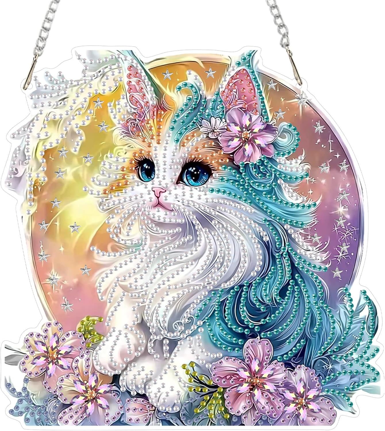 SENQAO Cat Diamond Art Hanging Kit for Adult, Special Shaped Rhinestone, Double Sided DIY Acrylic Diamond Art Painting Window Pendants Home Garden Wall Hanging Kits Hanging Ornament