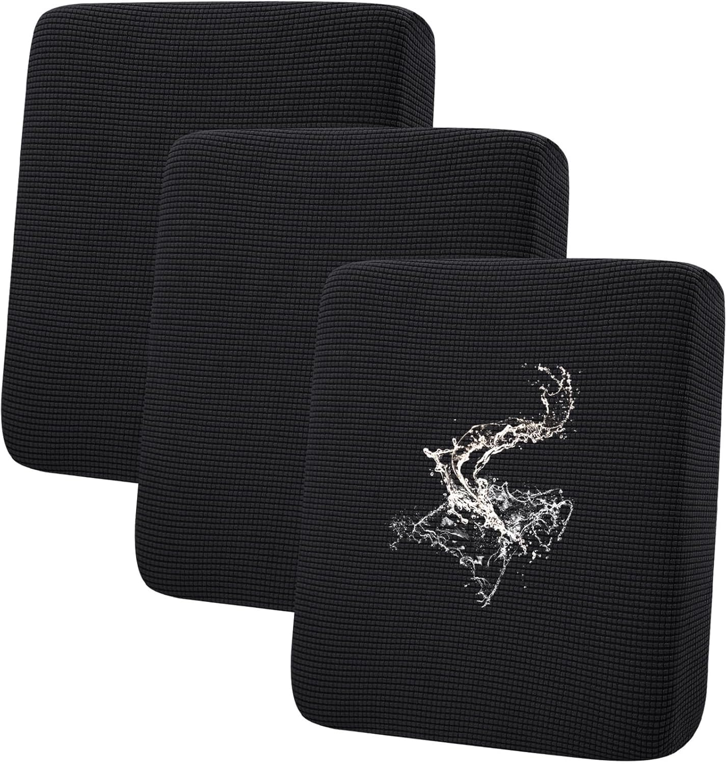 hyha Waterproof Couch Cushion Covers for Pets, Non Slip Sofa Seat Cover for Dogs Washable, Soft Thick Stretch Jacquard Fabric, Sofa Slipcovers with Elastic Bottom (3 Pieces, Black)