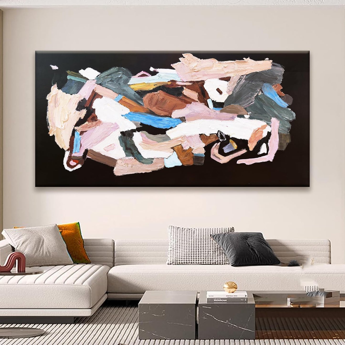 TAIJXAGSG Large Black Abstract Wall Art For Living Room Decor Grunge Room Canvas Art Wall Decor 29" X 58" Painting Colorful Wall Art Line Art For Bedroom Home Office Dining Room Wall Decorations