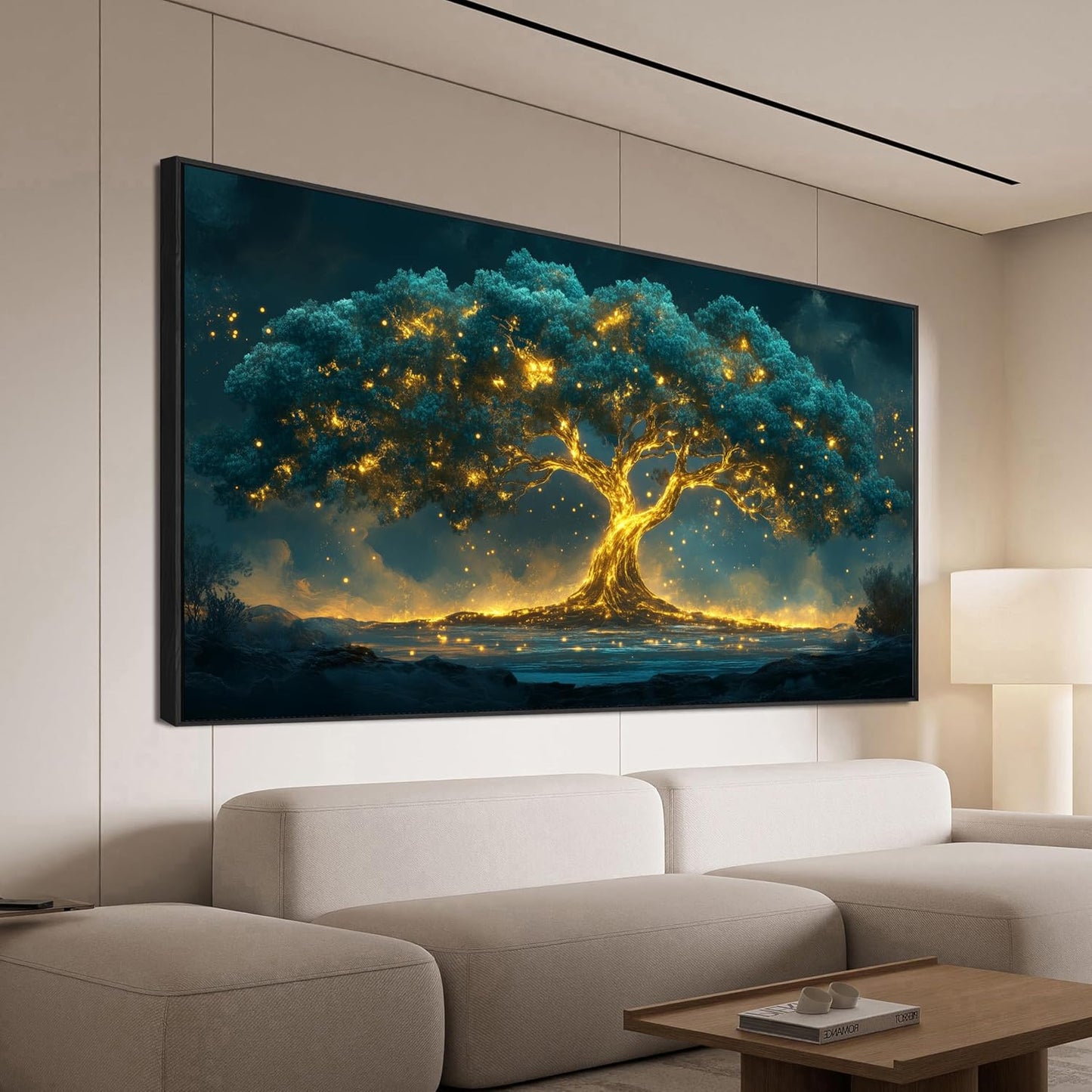 Canvas Framed Wall Art Decor Artwork for Walls Oversized Green Gold Wall Art Prints Large Tree of Life Wall Art for Living Room Canvas Art Wall Decor Modern Home Office Aesthetic Wall Decor 29" x 58"