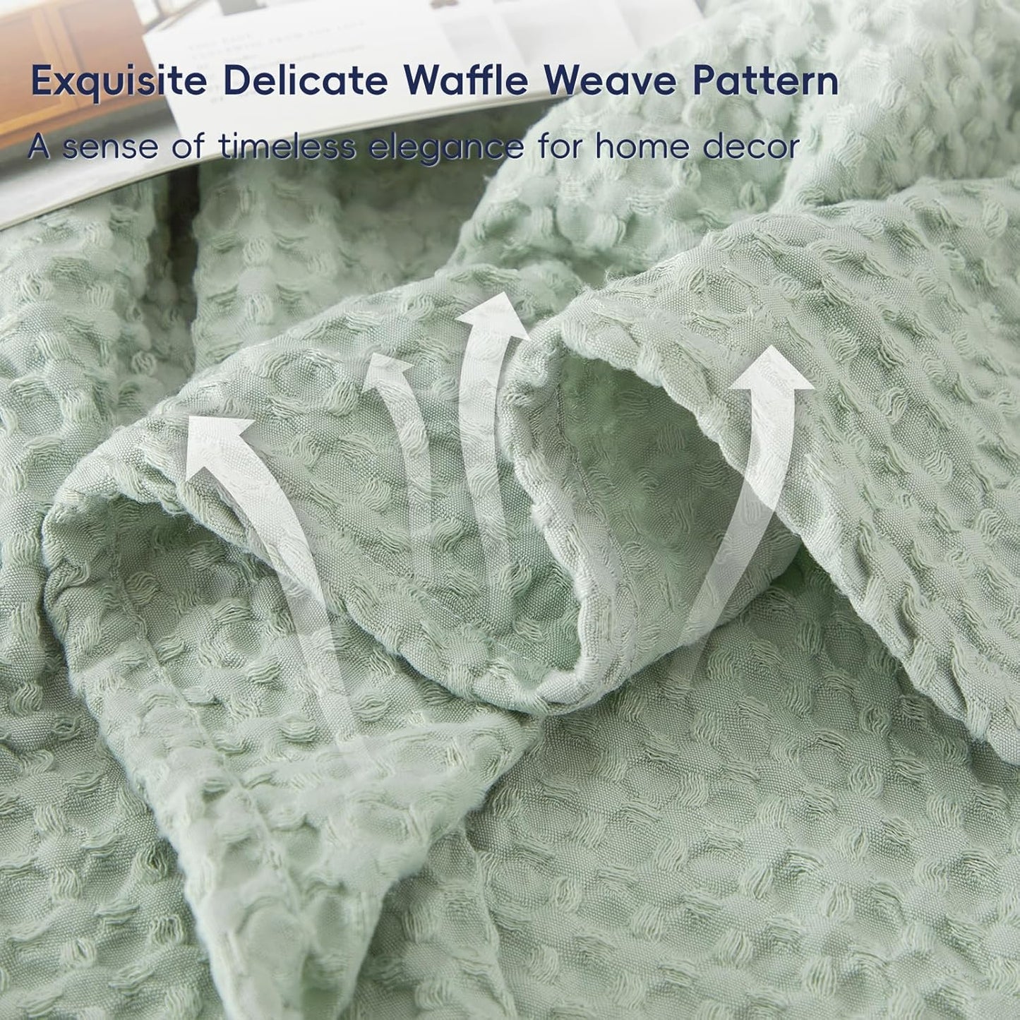 PHF Ultra Soft Waffle Weave Blanket King Size 104"x 90"- Washed Lightweight Breathable Cozy Woven Blanket for Bed - Aesthetic Decor for Couch Bedding Sofa Home Car - Sage Green/Mint Green