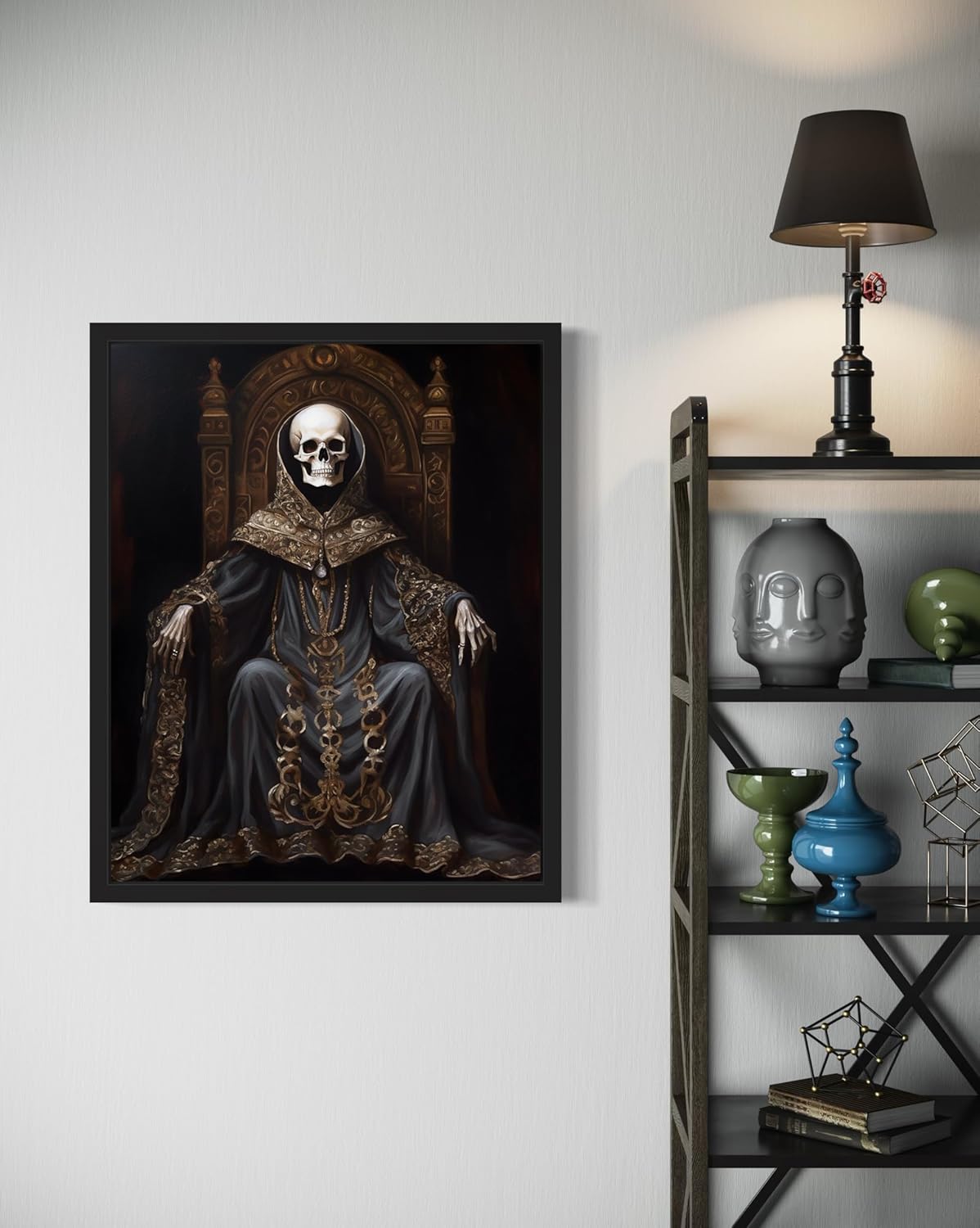 Skull King Poster Art Print, Halloween Scary Vintage Wall Art Academia Spooky Painting Decoration for Horror Prints, Gothic Posters Bedroom Decor 89 (Skull King 1, 16 x 20 inches, Black Frame)