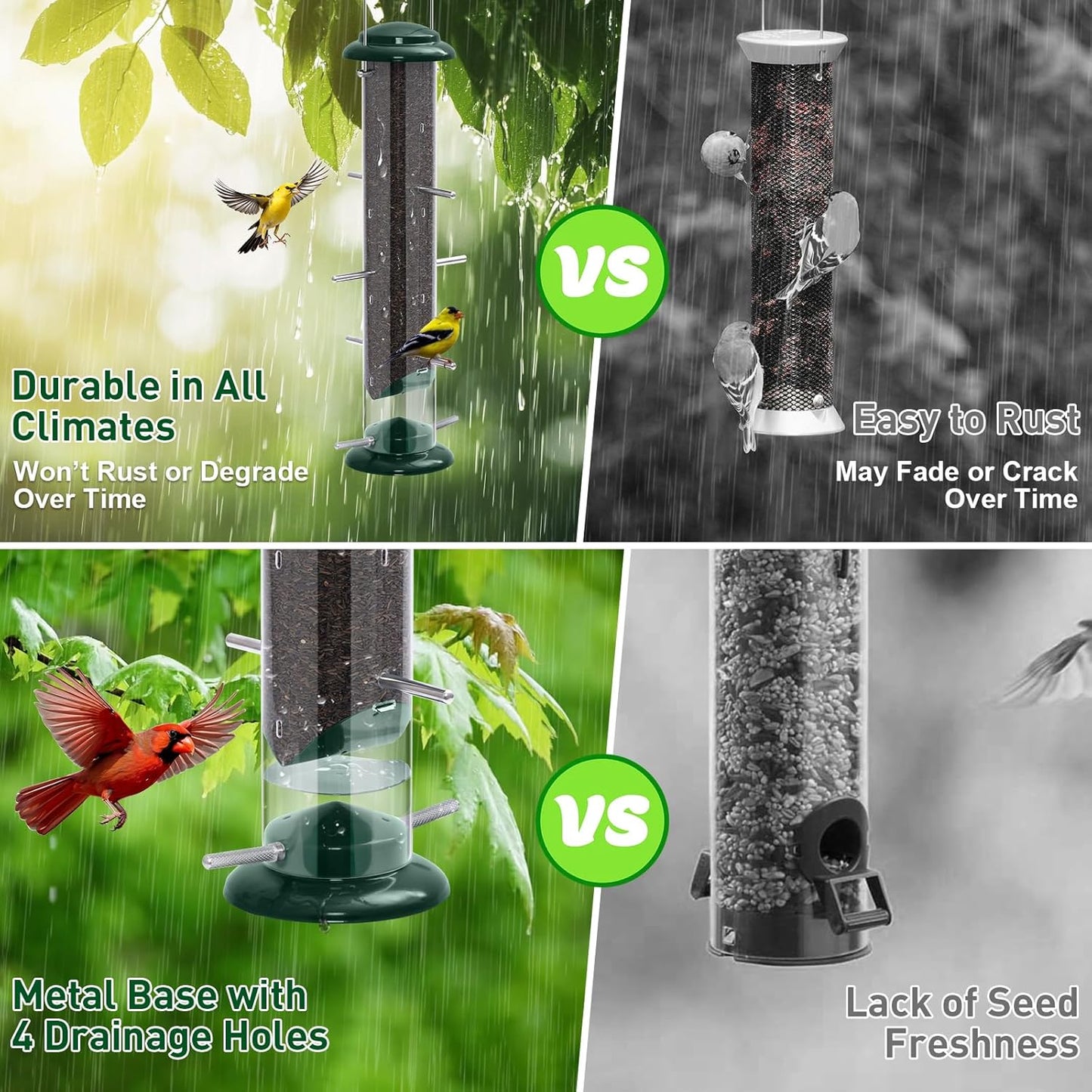 FEED GARDEN Finch Feeders for Outside, Nyjer & Thistle Bird Feeders, 15 Inch Tube Feeder with 12 Small Ports & 8 Perches, Durable Metal Design for Outdoor Hanging, Easy Fill & Clean