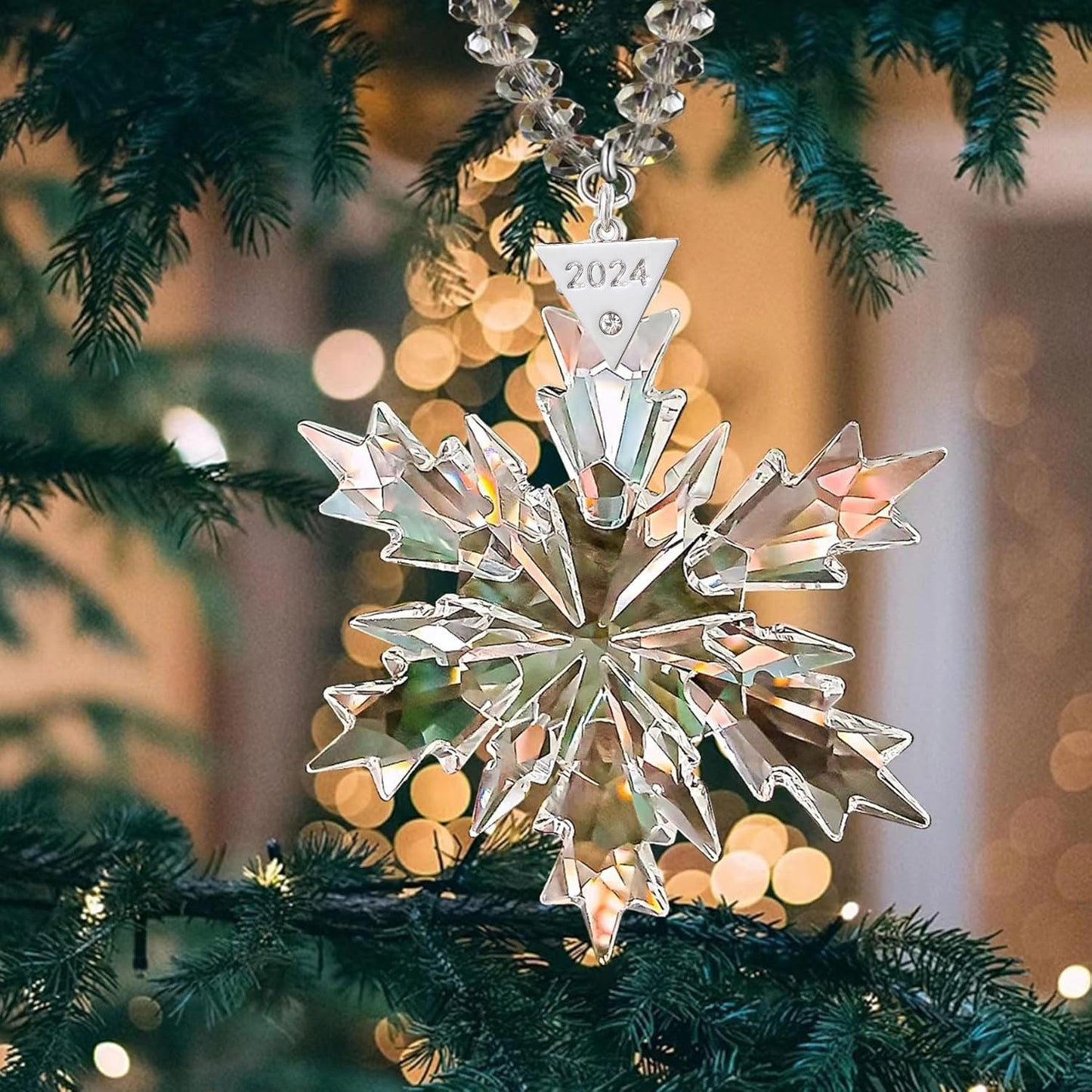 2024 Annual Christmas Ornaments Crystal Snowflake Star - Christmas Tree Ornaments Pendant Crystal Sun Catcher Home Hanging Decor (2024 New White)