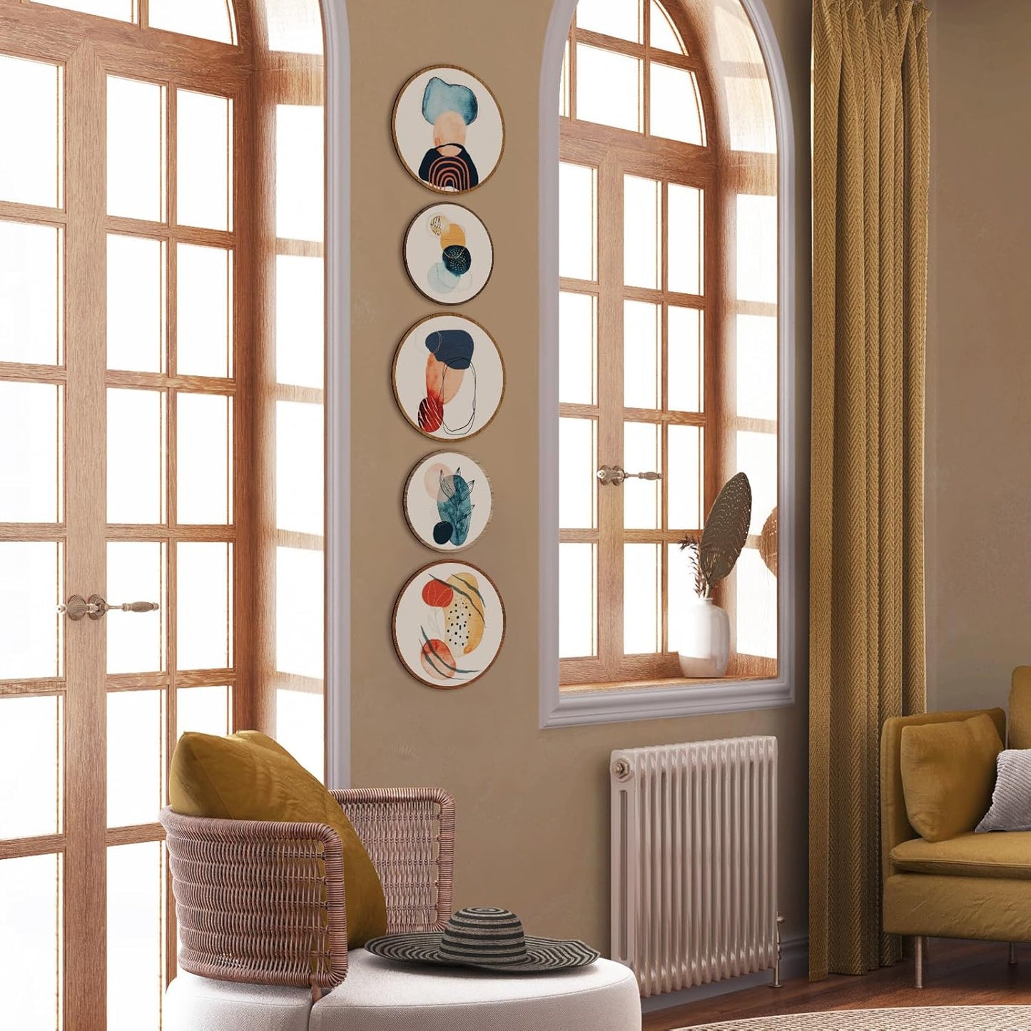 Qunclay 5 Pcs Wall Art Decor Wooden Living Room Wall Decor Bohemian Hanging Farmhouse Geometric 10'' and 8'' Aesthetic Wood Minimalist Posters for Bedroom(Geometry)