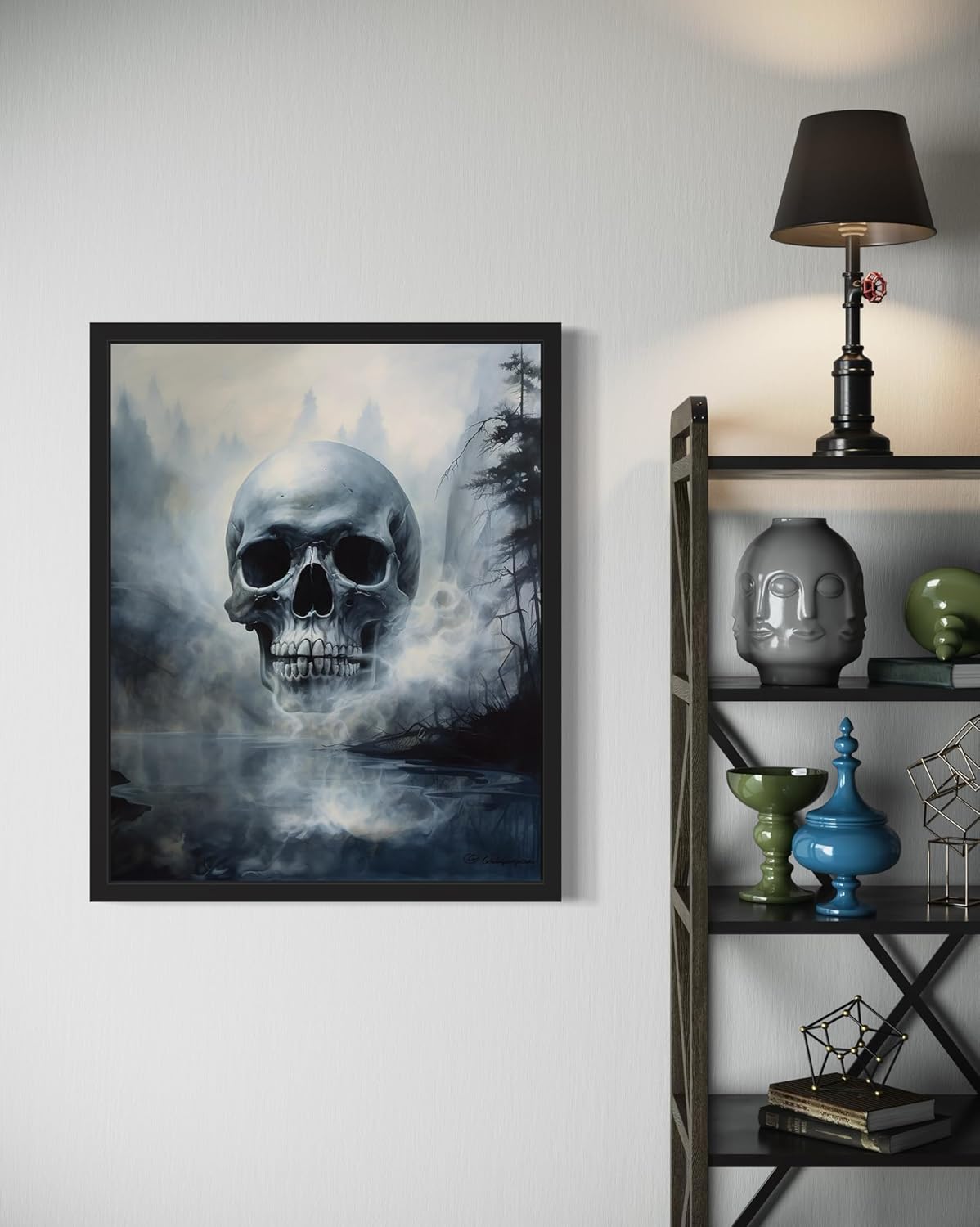 Foggy Skull Poster Art Print, Halloween Scary Vintage Wall Art Academia Spooky Painting Decoration for Horror Prints, Gothic Posters Bedroom Decor 89 (Foggy Skull, 11 x 14 inches, Unframed)