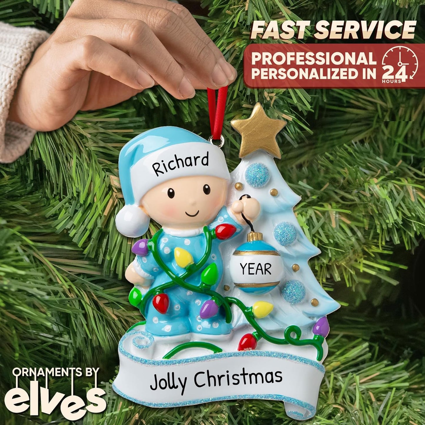 Personalized Christmas Tree Toddler Ornament 2024 - Baby's 2nd Christmas Ornament 2024 Decorating First Christmas Ornament Boy Toddler Christmas Ornaments Blue Toddler Ornaments for Christmas Tree