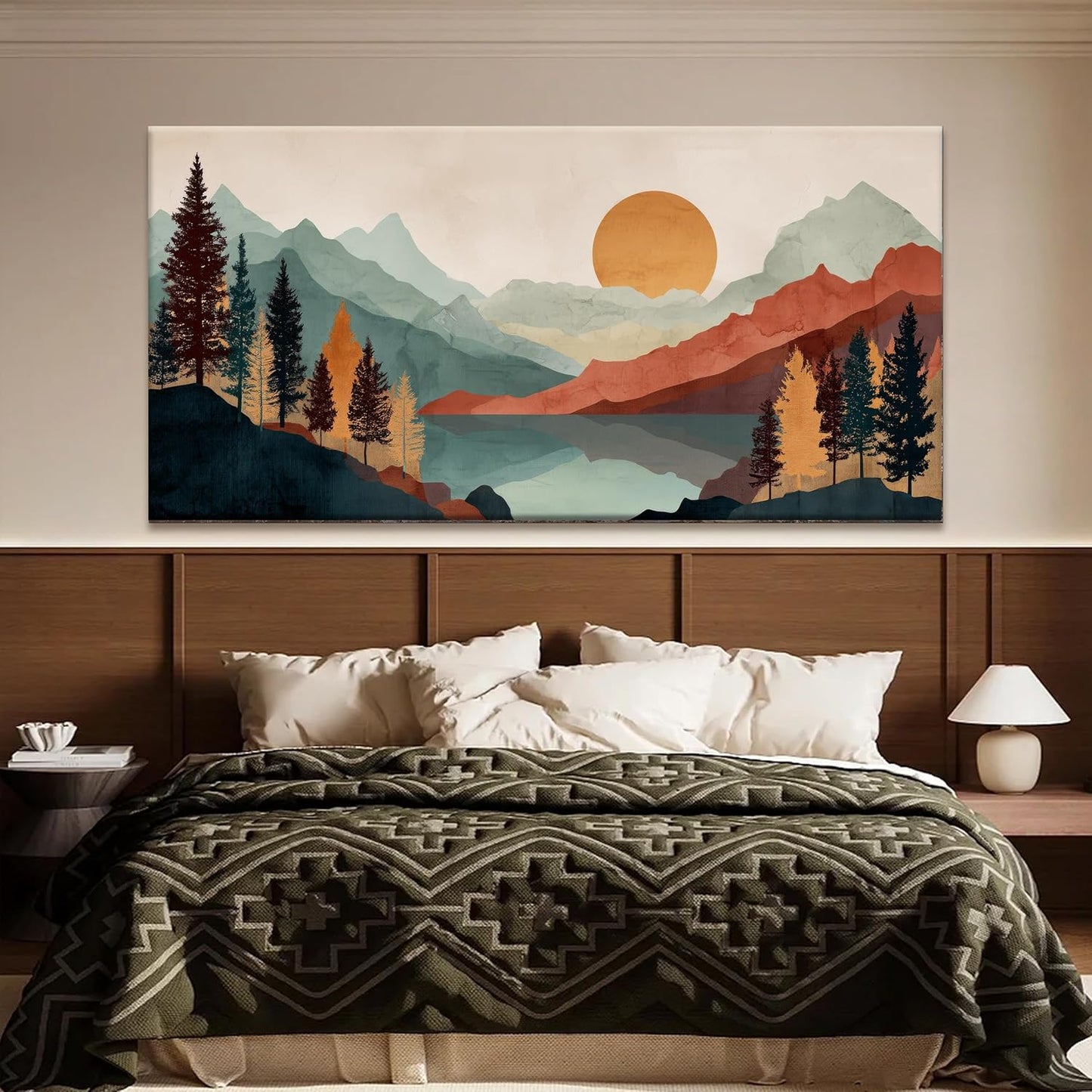 Tsomzxng Large Abstract Boho Wall Art For Living Room Canvas Art Wall Decor Artwork Mountain Forest Landscapes Abstract Art Colorful Wall Art Painting Prints Home Wall Decor 29"×58"