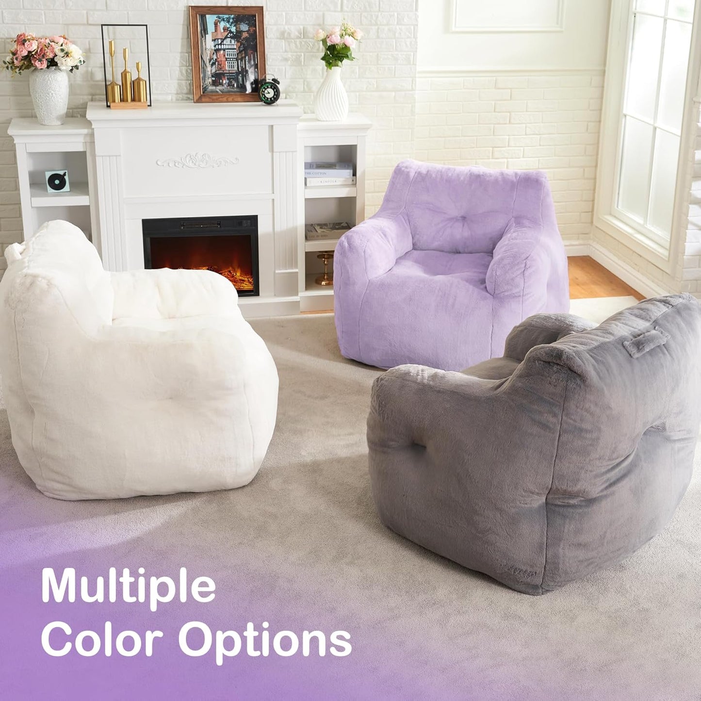 Hobestluk Bean Bag Chair for Adult Small Bean Bag Chairs with Arms Furry Beanbag Chair with Foam Filler Stuffed Bean Bag Sofa for Reading in Bedroom Living Room and Dorms (Purple)