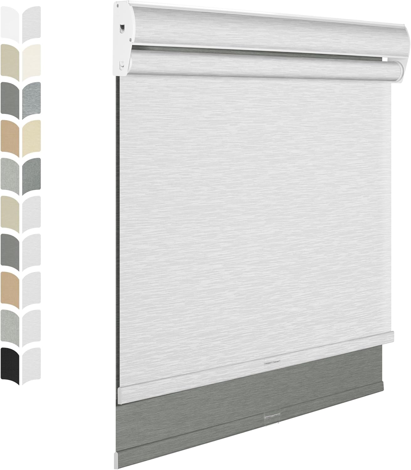 BERISSA Cordless Dual Roller Shades with Cassette Valance, Double Window Shades Blackout and Light Filtering, Day and Night for Home Office Door. Grey and White. 45 W x 36" H