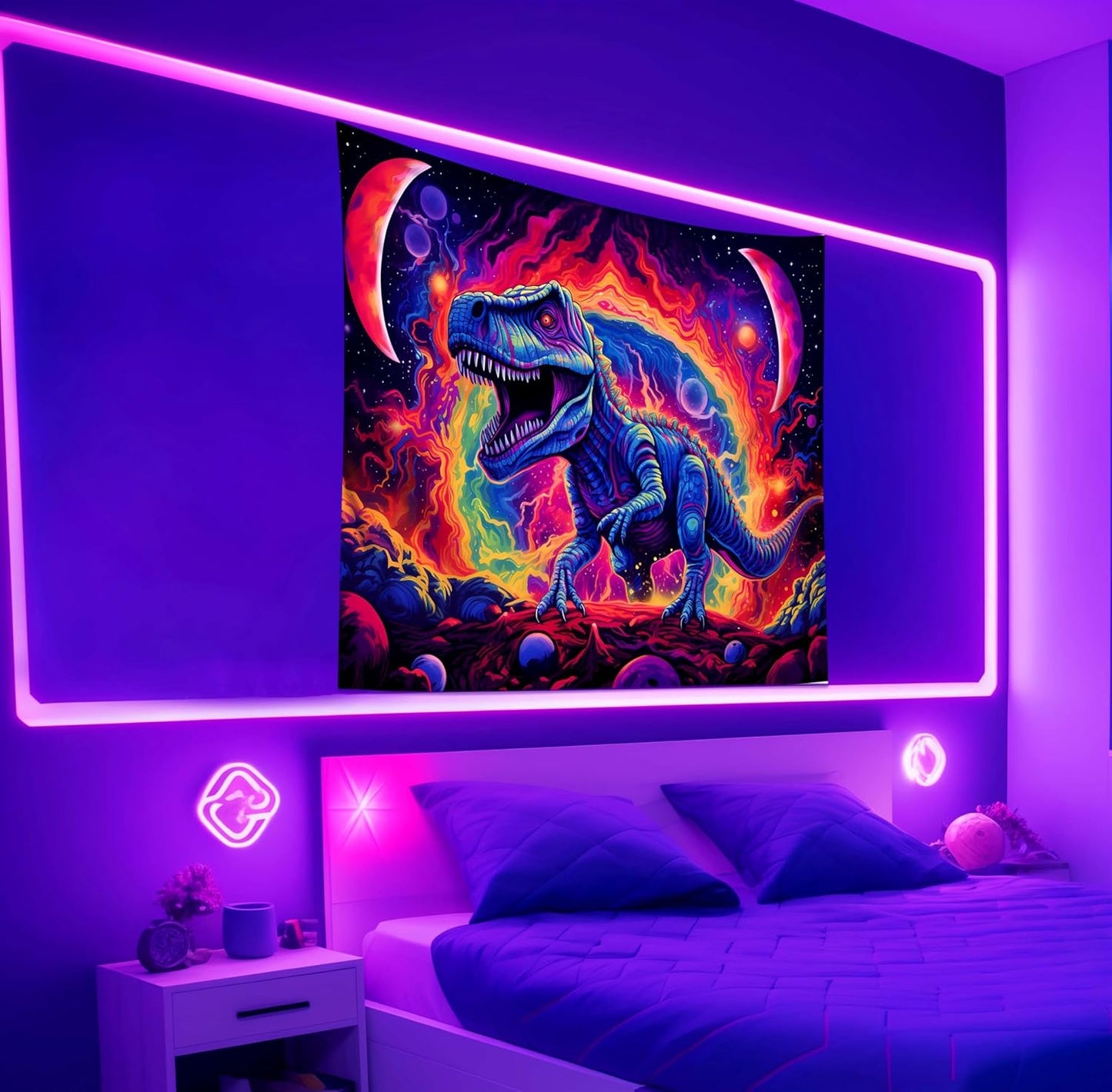 Dinosaur UV Tapestry, Dino Wall Art for Boys Room (80x60in)