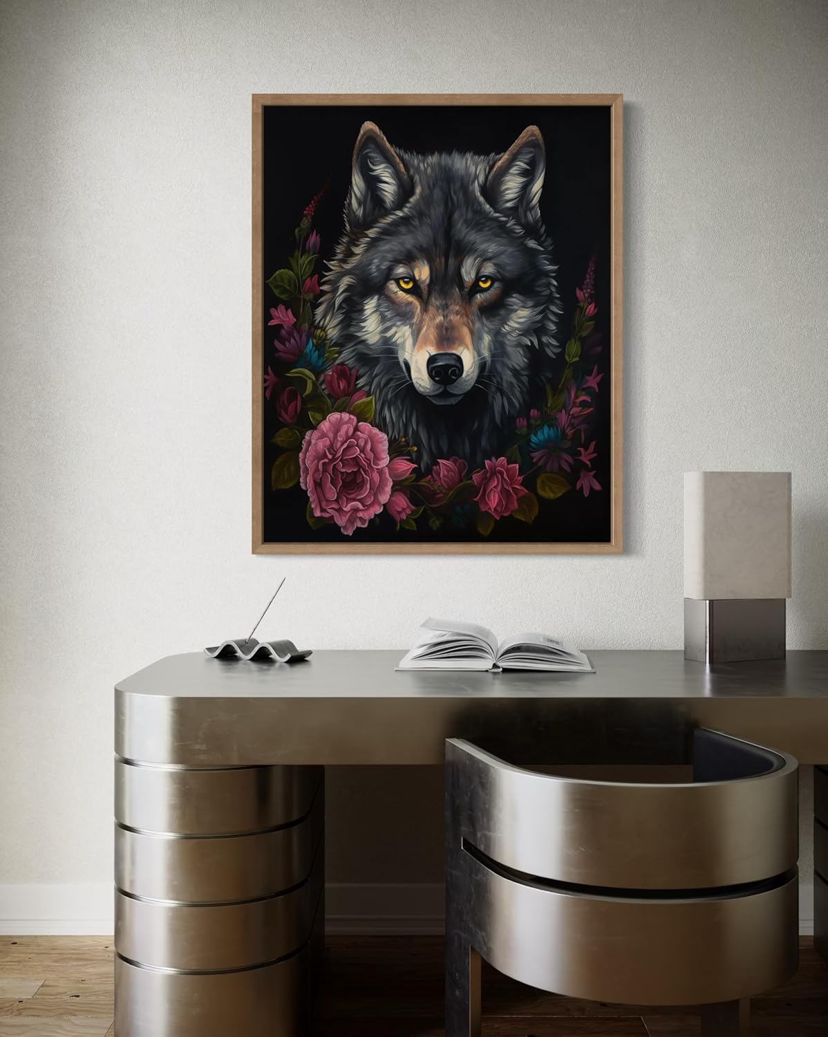 Vintage Wolf Poster Art Print, Halloween Scary Wall Art Academia Spooky Painting Decoration for Horror Prints, Gothic Posters Bedroom Decor 89 (Vintage Wolf, 16 x 20 inches, Wood Frame)