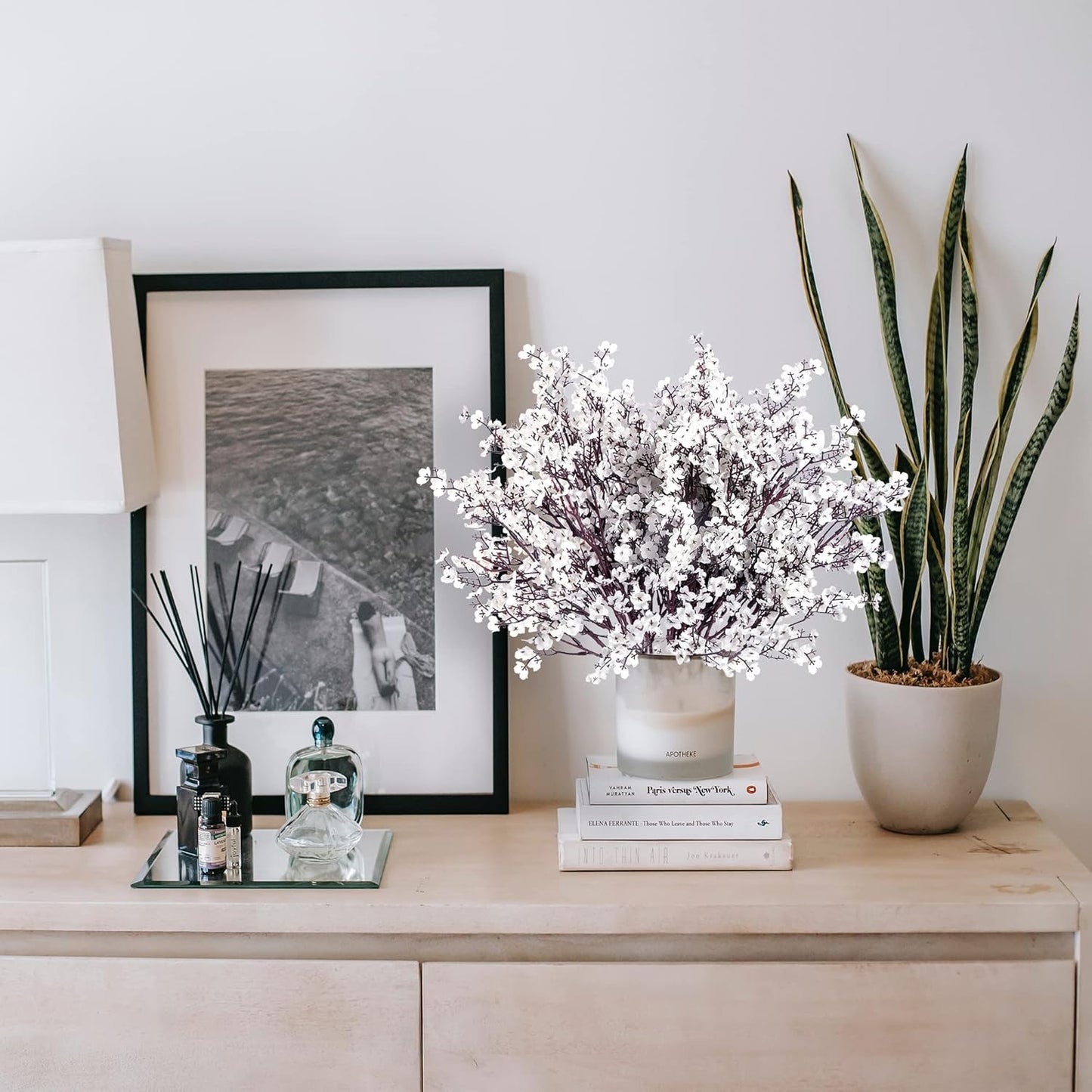 Sggvecsy 10 Pcs Babys Breath Artificial Flowers Gypsophila Bouquets Bulk Real Touch Fake Silk Flowers for Home Wedding DIY Floral Arrangement Kitchen Table Centerpiece Festival Decoration (White)