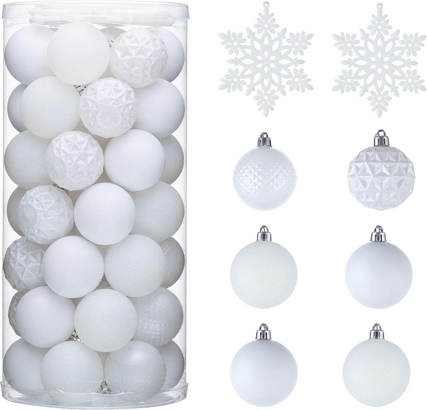 Valery Madelyn Christmas Tree Decorations Ornament Set for Fall Halloween, 50ct 2.36 Inches White Shatterproof Christmas Ball Ornaments Hanging Xmas Holiday Party Decor