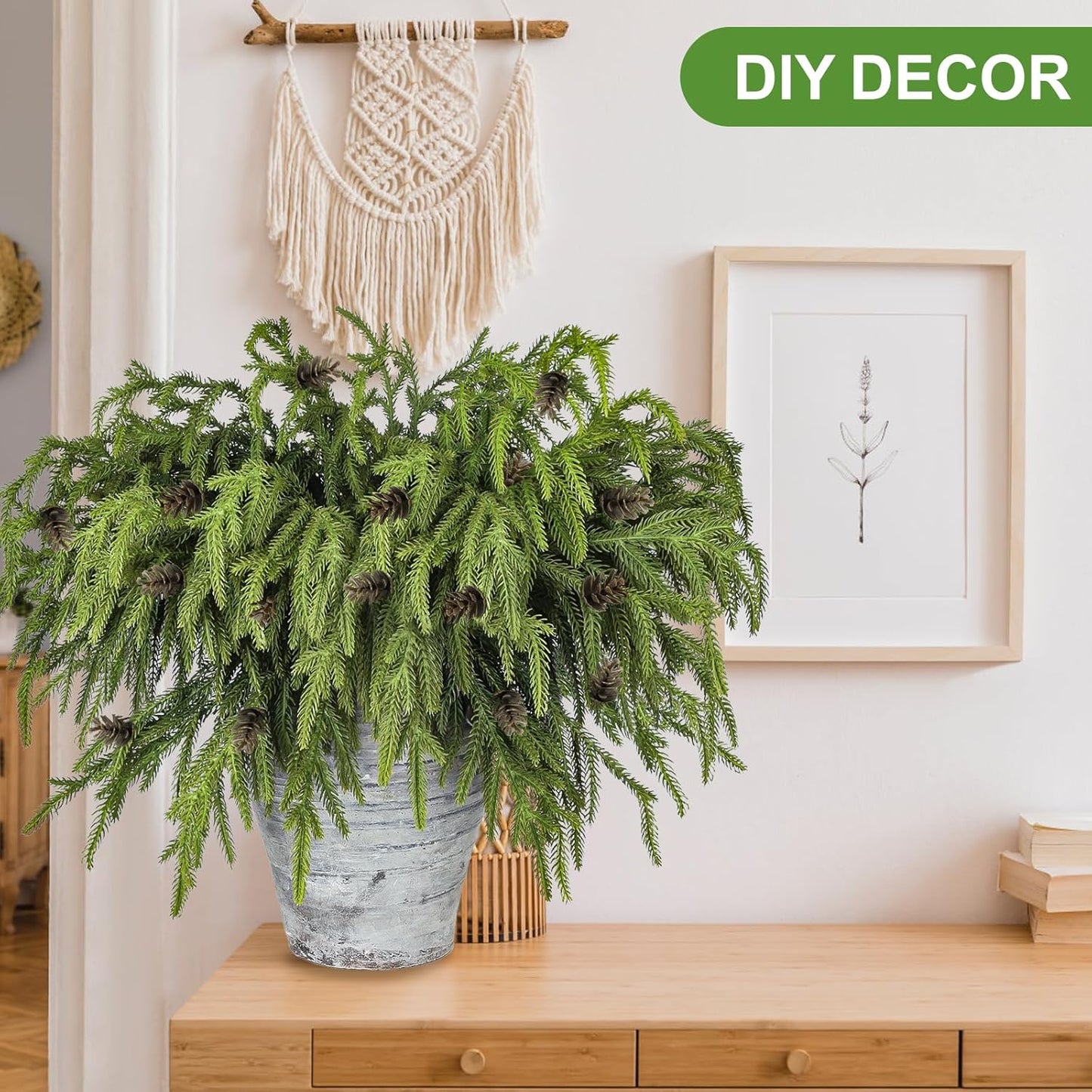 Artgar 50 Pcs Pine Branches - 18 Inch Artificial Green Pine Stem - Real Touch Pines Branches - Christmas Greenery Pines Branches for DIY Flower Arrangement Home Indoor Christmas Decor