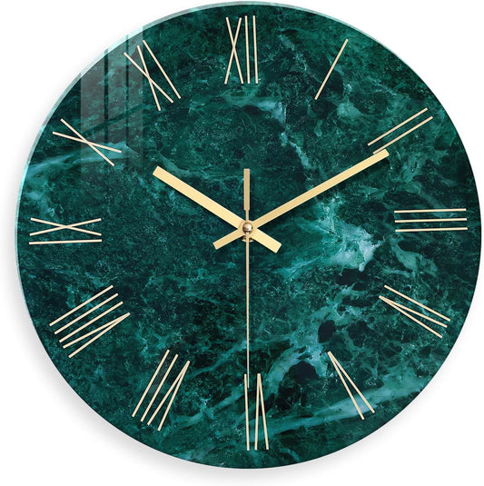 Teal Glass Wall Clock Battery Operated 16 Inch Modern Clock for Living Room Decor Large Wall Clock Silent