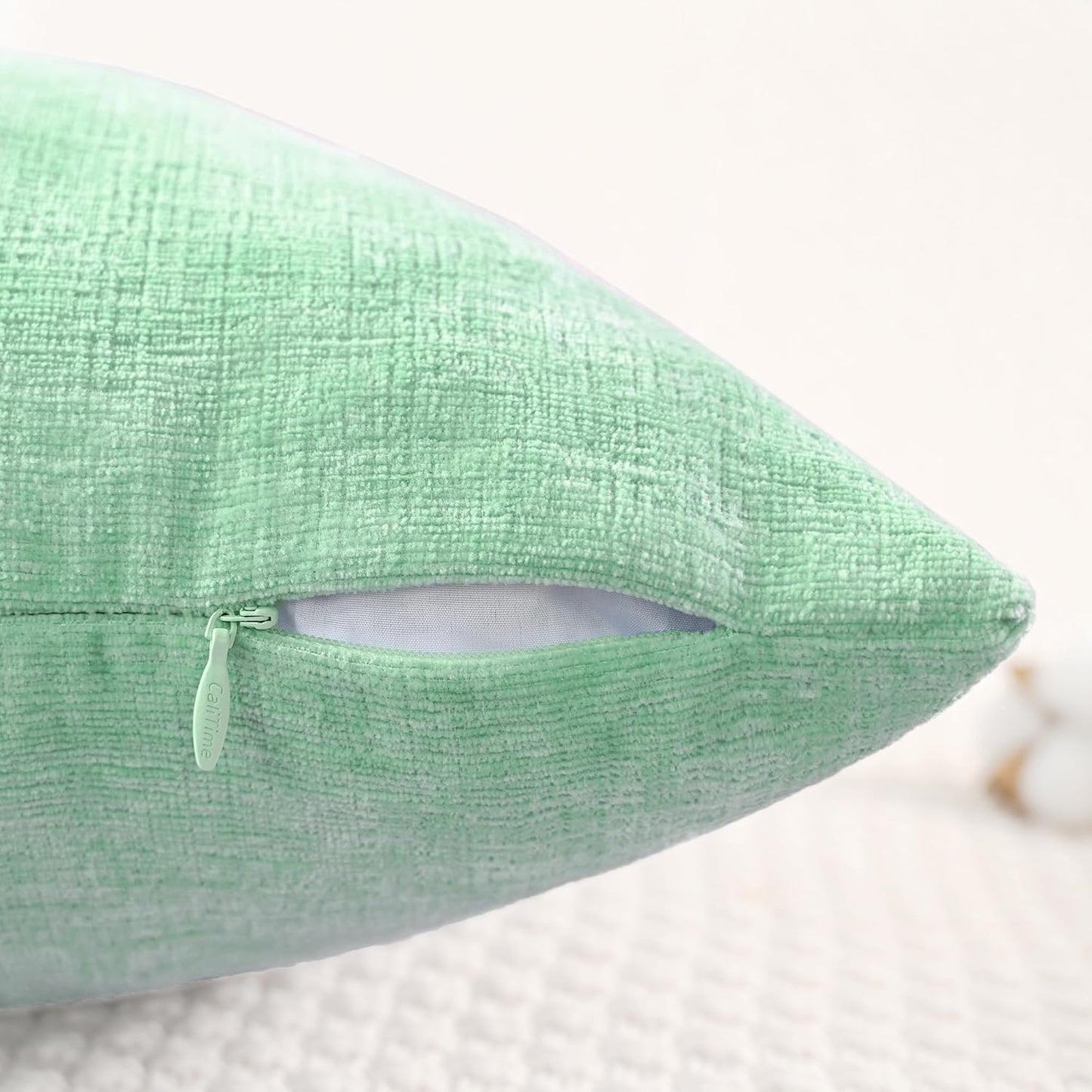 CaliTime Throw Pillow Covers Decorative 20 X 20 Inches Pack of 2 Cozy Chenille Cushion Cases for Couch Sofa Bed Living Room Home Grey Green