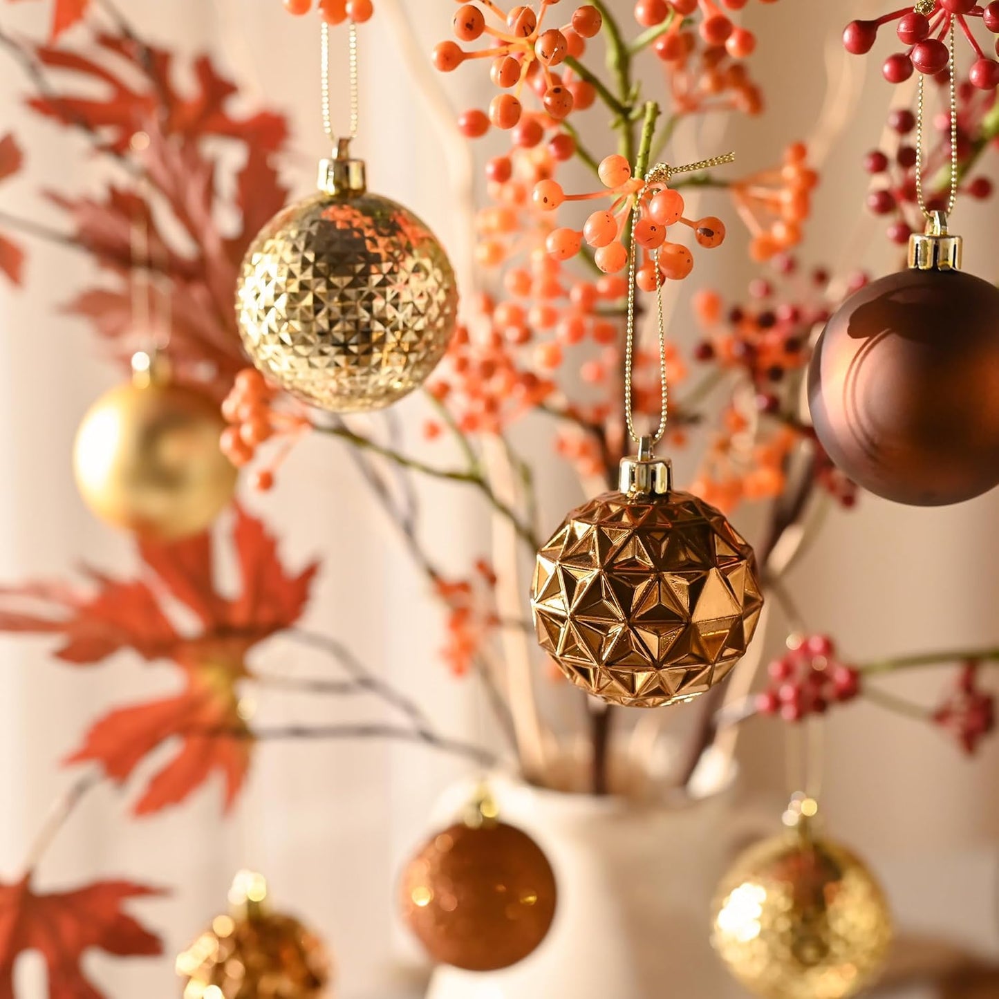 Valery Madelyn Christmas Tree Decorations Ornament Set for Fall Halloween, 50ct 2.36 Inches Bronze Copper Gold Shatterproof Christmas Ball Ornaments Hanging Xmas Holiday Party Decor