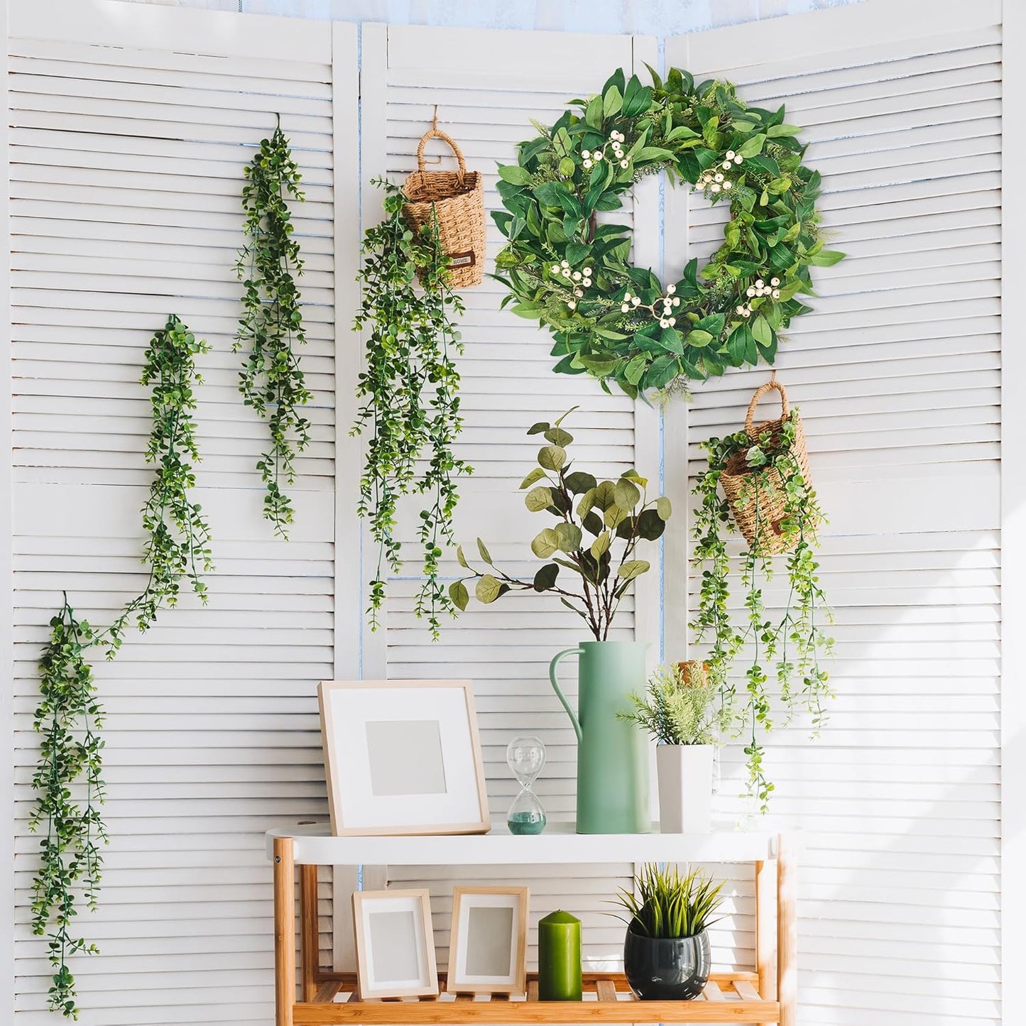 GENMOUS 24 Inch Christmas Wreaths for Front Door, Green Cypress Leaves Wreath with Cedar Laurel White Berries, All Season Indoor Outdoor Wedding Holiday Christmas Home Wall Door Porch Decor