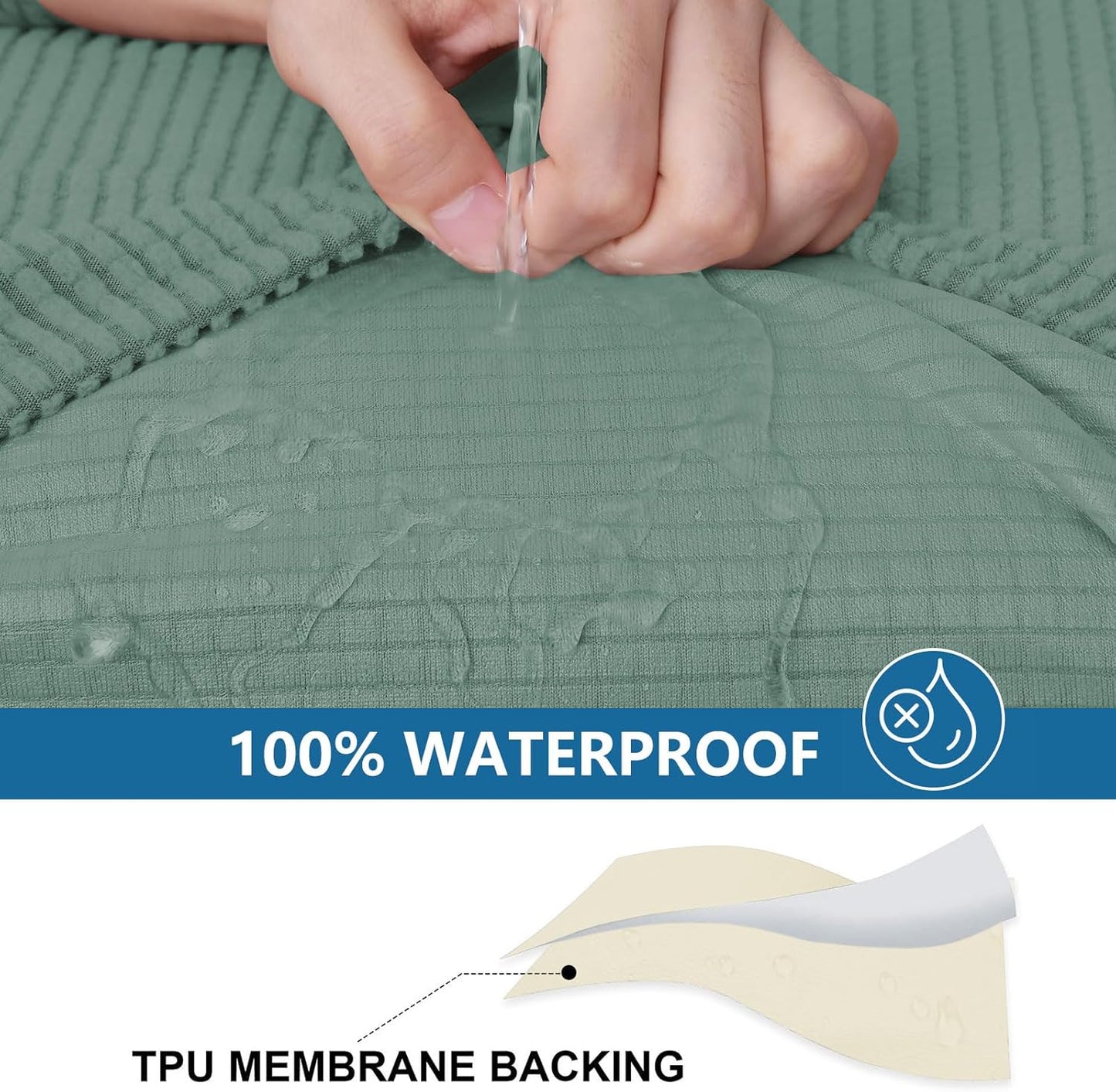 hyha Waterproof Sectional Couch Covers, Non Slip Sofa Couch Cushion Covers L Shape, Thick Stretch Jacquard Fabric, Washable Sofa Slipcovers with Elastic Bottom (1 Piece for Chaise, Green)