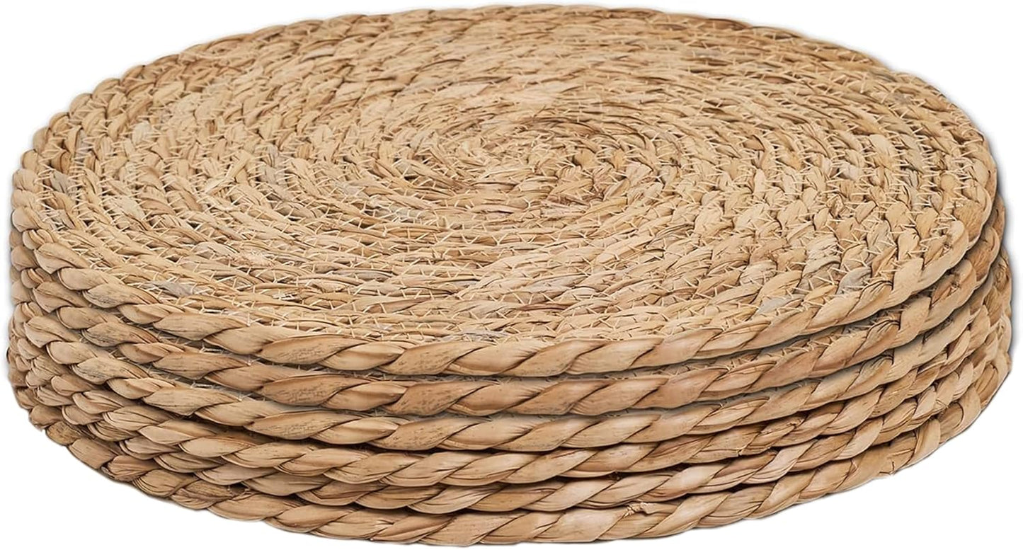 Defined Deco Woven Placemats Set of 6,13" Round Rattan Placemats,Natural Hand-Woven Water Hyacinth Placemats,Farmhouse Weave Place Mats,Rustic Braided Wicker Table Mats for Dining Table,Home,Wedding.