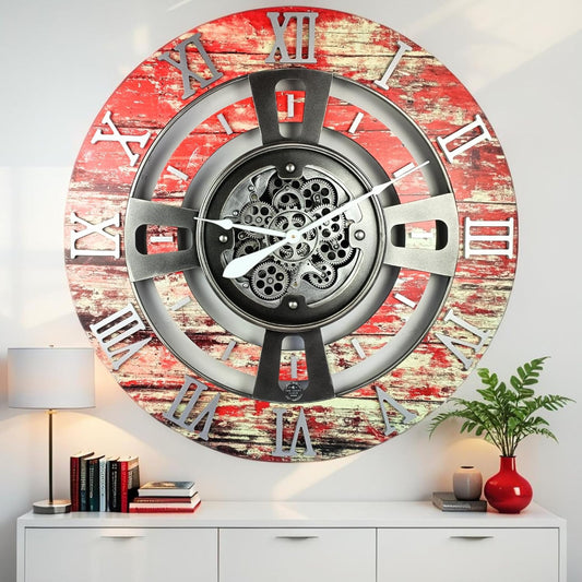The Gears Clock Real Moving Gear Wall Clock England Line (Red Lava, 36 inches (90 cm))