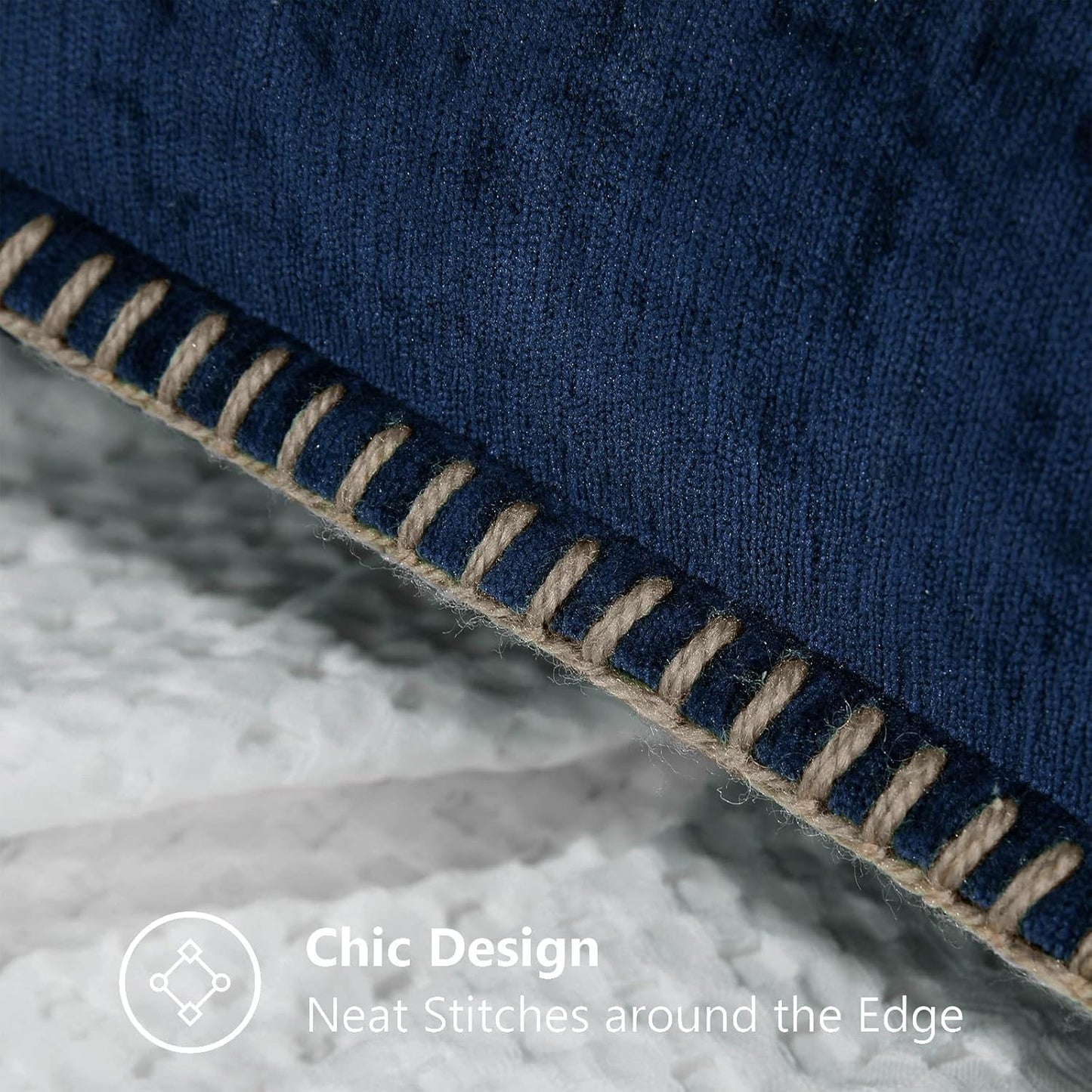 decorUhome Chenille Soft Throw Pillow Covers 20x20 Set of 2, Farmhouse Velvet Neutral Decorative Euro Pillow Covers with Stitched Edge for Couch Sofa Bed Home Decor, Poseidon