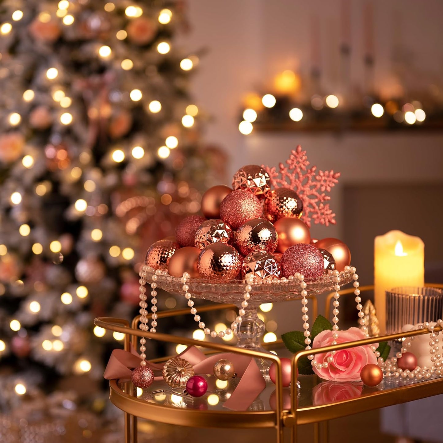 Valery Madelyn Christmas Tree Decorations Ornament Set for Fall Halloween, 50ct 2.36 Inches Pink Shatterproof Christmas Ball Ornaments Hanging Xmas Holiday Party Decor