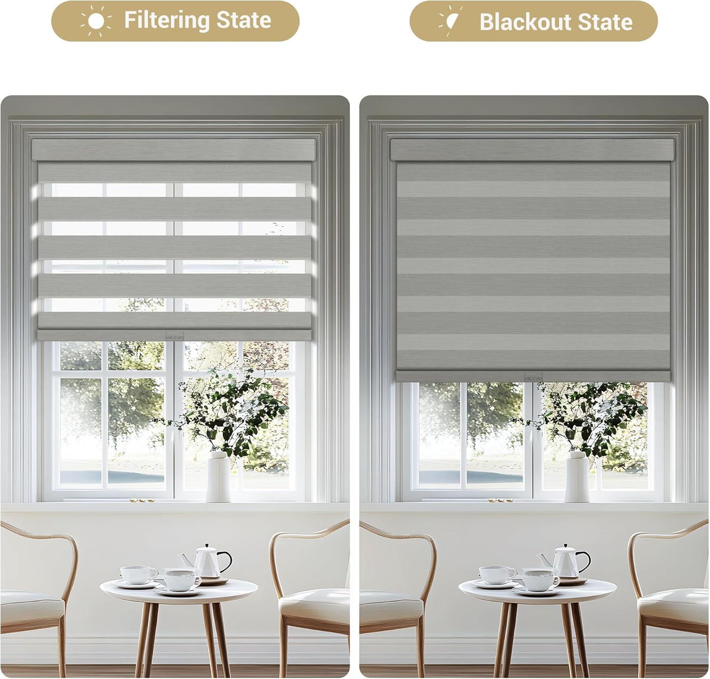 Cordless Zebra Blinds for Windows, Blackout Interior Blinds,Easy to Install,UV Protection,for Offices and Home,Custom Roller Shades, Mousse Light Grey,73" W x 80" H