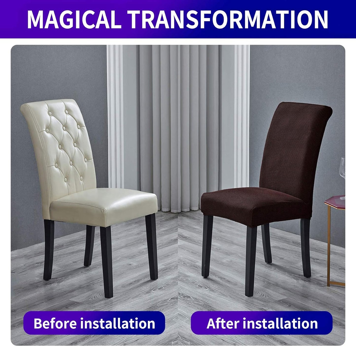 Howhic Stretch Chair Covers for Dining Room Set of 4, Removable Washable Dining Room Chair Covers, Dining Chair Slipcovers Seat Protector, Great Home Decor and Banquet Upholstery (Chocolate, 4 Pack)