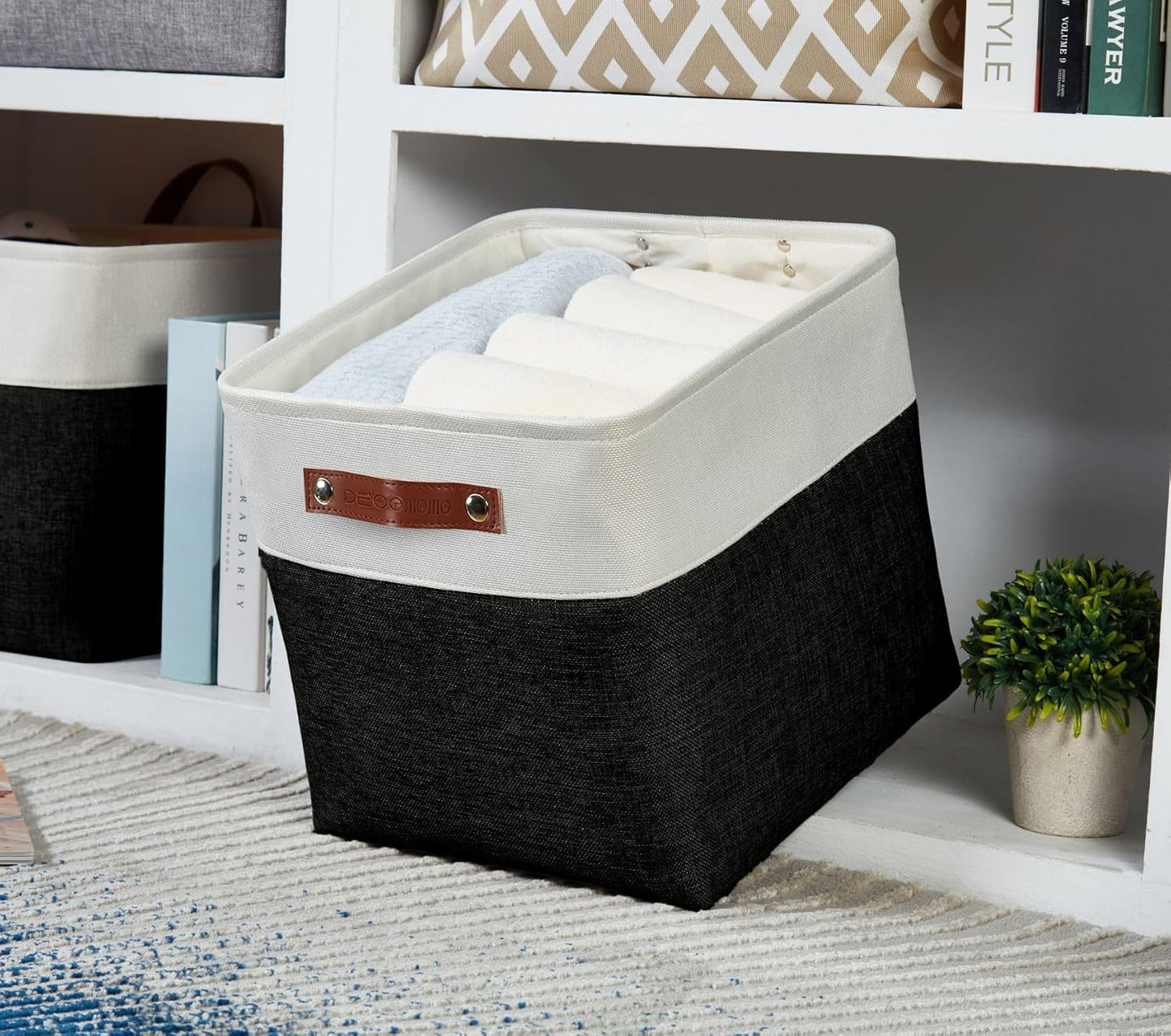 DECOMOMO Storage Cubes, 11x11 Cube Storage Bins, Baskets for Shelves (Black & White, Cube 11" - 4 Pack)