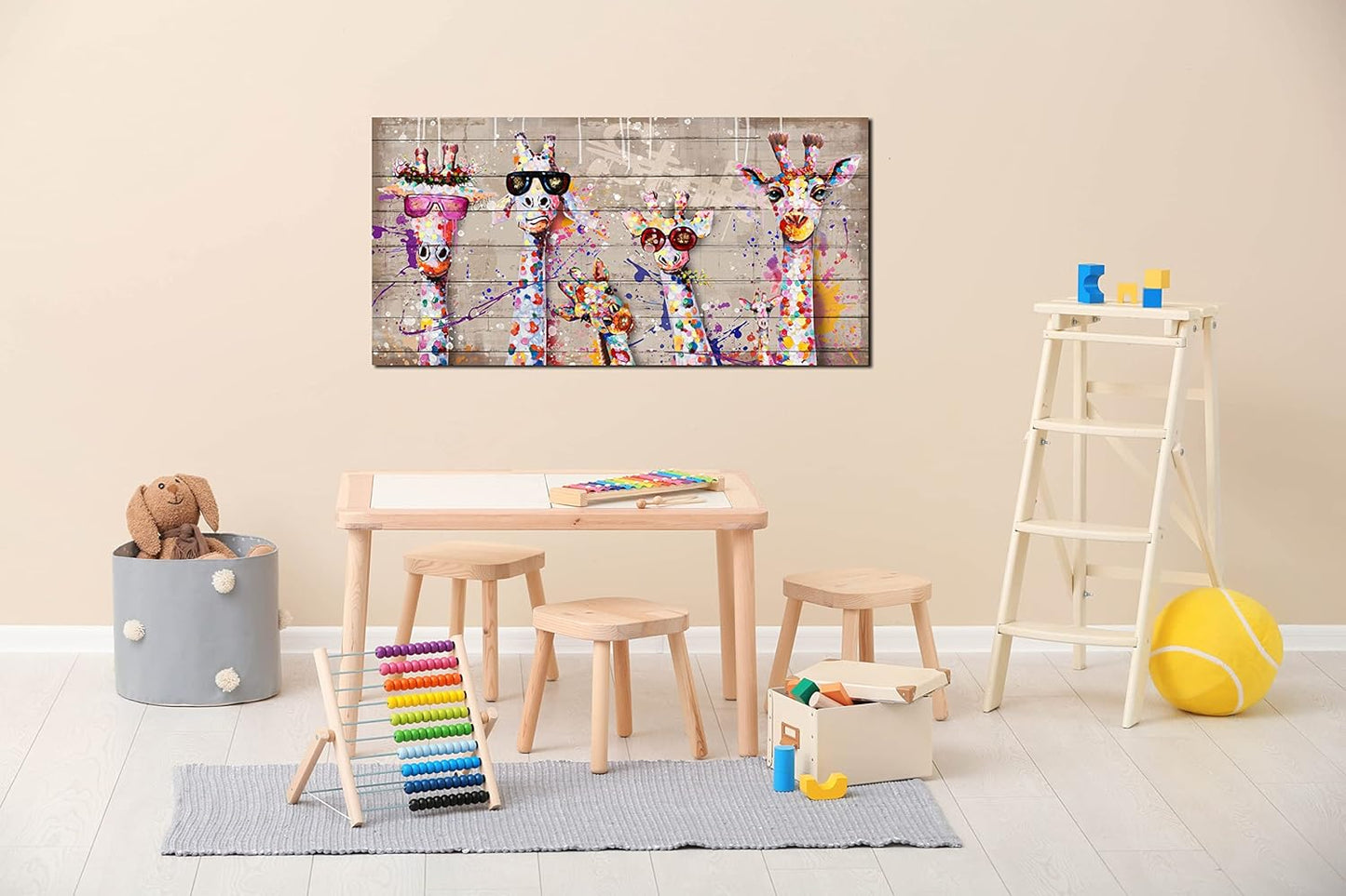 JKWALL77 Giraffe Pictures Wall-decor - Graffiti Canvas Wall Art - Kids Room Wall Decor Ready To Hang Size 40" x 20"