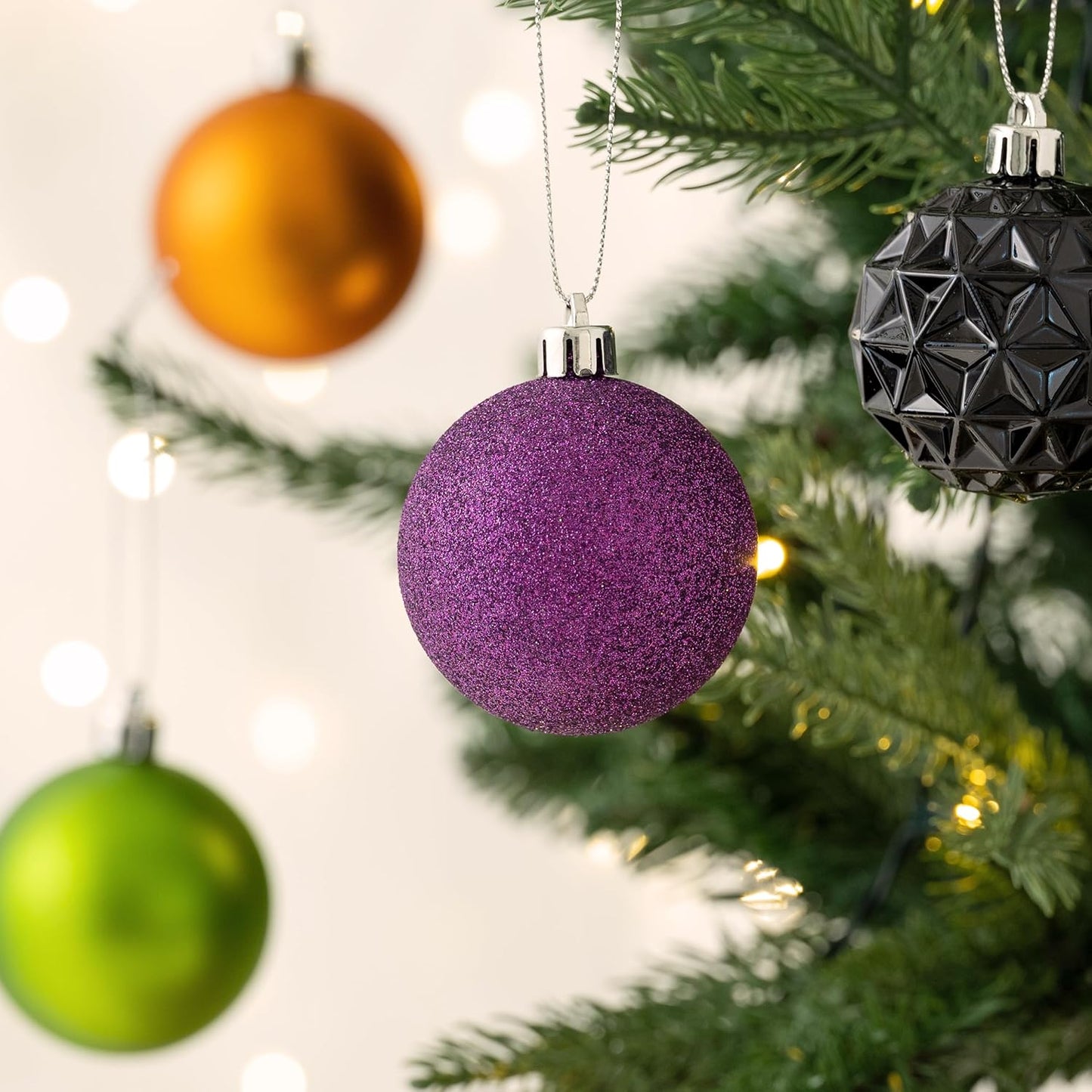 Valery Madelyn Christmas Tree Decorations Ornament Set for Fall Halloween, 50ct 2.36 Inches Orange Purple Black Shatterproof Christmas Ball Ornaments Hanging Xmas Holiday Party Decor