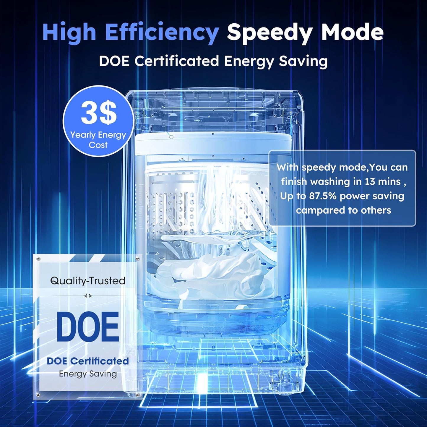 Compact Top-Load Washing Machine, Full-Automatic 1.5 Cu.ft Washer with 10 Water Levels & 8 Wash Programs for Apartment, Home, Dorm and RVs