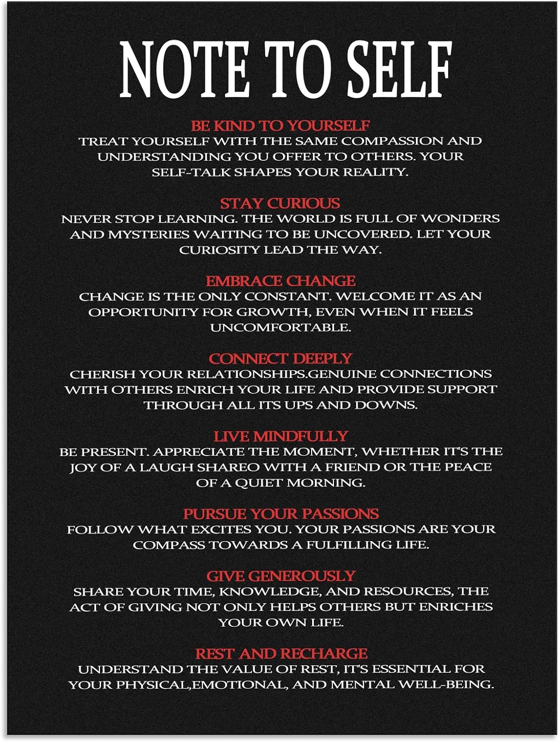 WYJDFART NOTE TO SELF Inspirational Canvas Poster Printed Modern Artwork for Office Living room Bedroom Home Motivational Wall Art Decor Framed Ready to Hang[18" W X 24" H]