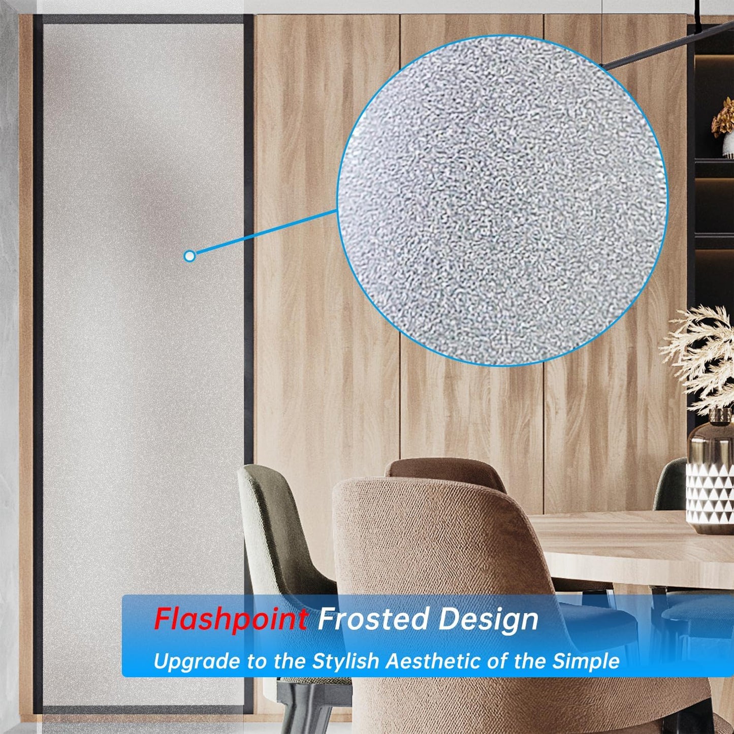 Frosted Glass Window Privacy Film Decorative, Bathroom Privacy Film for Glass Windows Cover, Static Cling, Removable, Reusable, Anti-UV, Anti-Glare, Heat Blocking, （Flash Point Pure,35.4X157.4Inch）