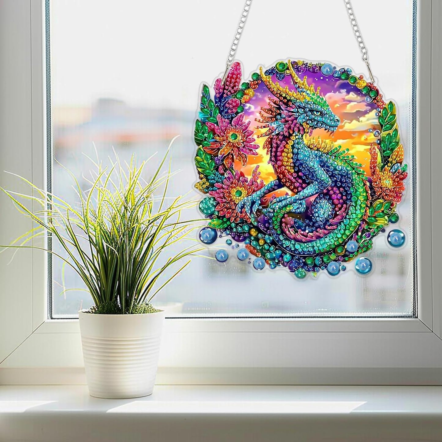 SENQAO Dragon Diamond Art Hanging Kit for Adult, Special Shaped Rhinestone, Double Sided DIY Acrylic Diamond Art Painting Window Pendants Home Garden Wall Hanging Kits Hanging Ornament