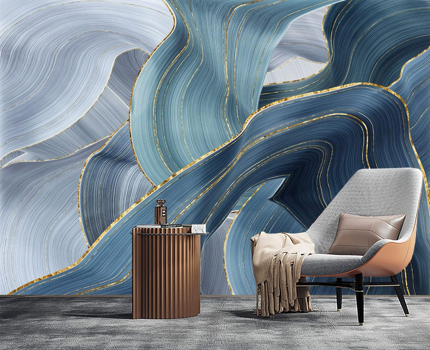 Gilding Marble Blue Wall Mural Wallpaper for Bedroom 137" x 100"