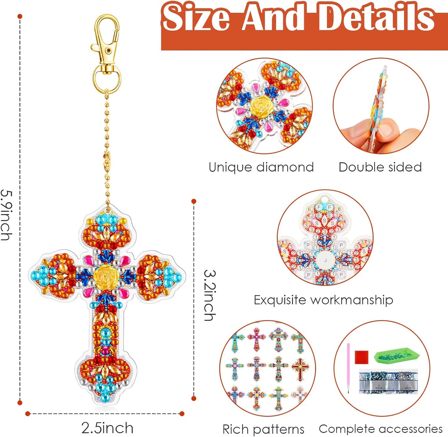 Henoyso 20 Pcs Diamond Art Painting Keychains Kits for Adults 5d Double Sided Cross Shaped Diamond DIY Painting Keychains Gem for Beginners Kids Adults DIY Crafts Decor Gift Party(Cross)