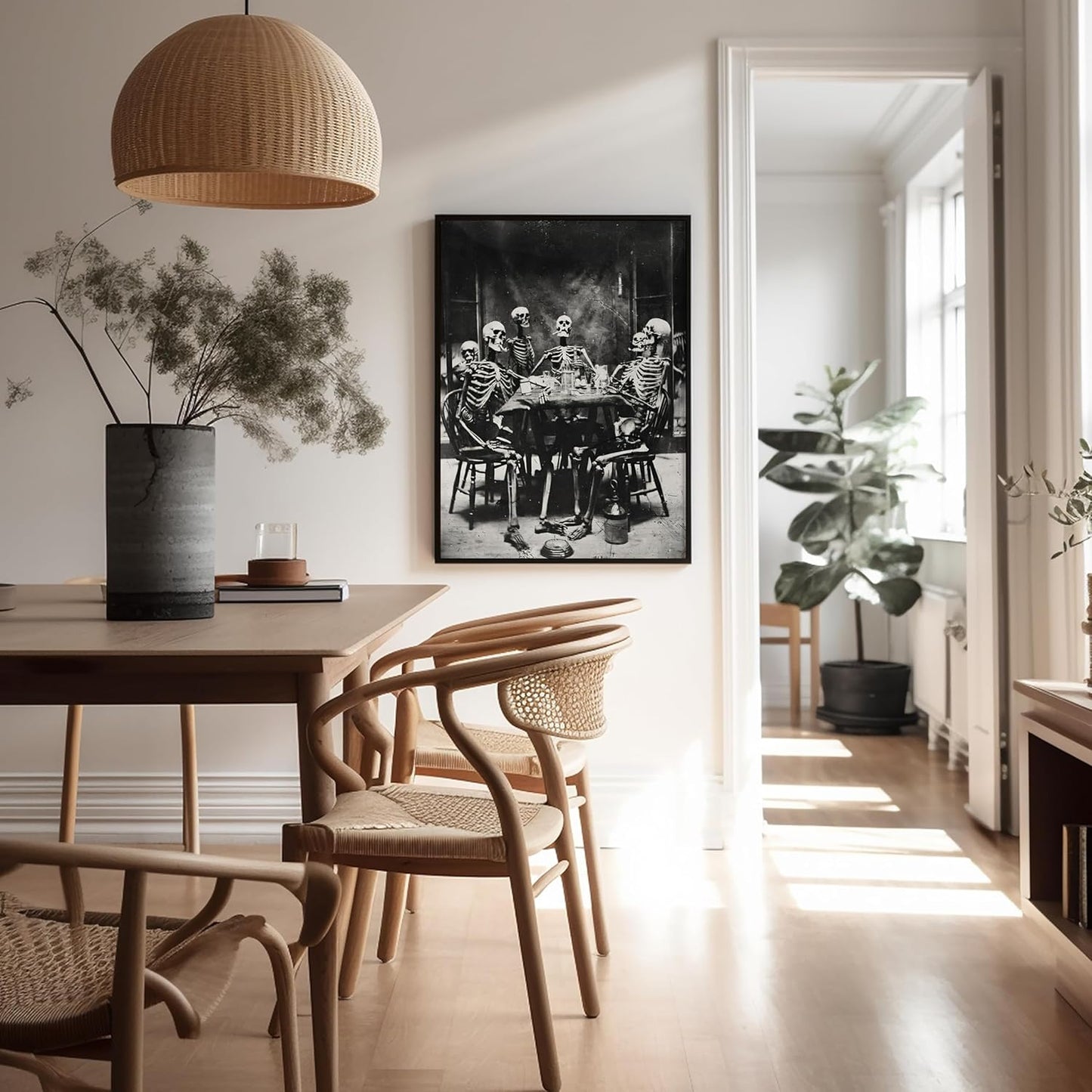 Poster Master Vintage Photograph Poster - Retro Daguerreotype Print - Gift for Artist, Friend - Skeletons Smoking at Table, Dinner Party, Goth - Wall Decor for Home, Dorm, 18x24 Unframed Wall Art