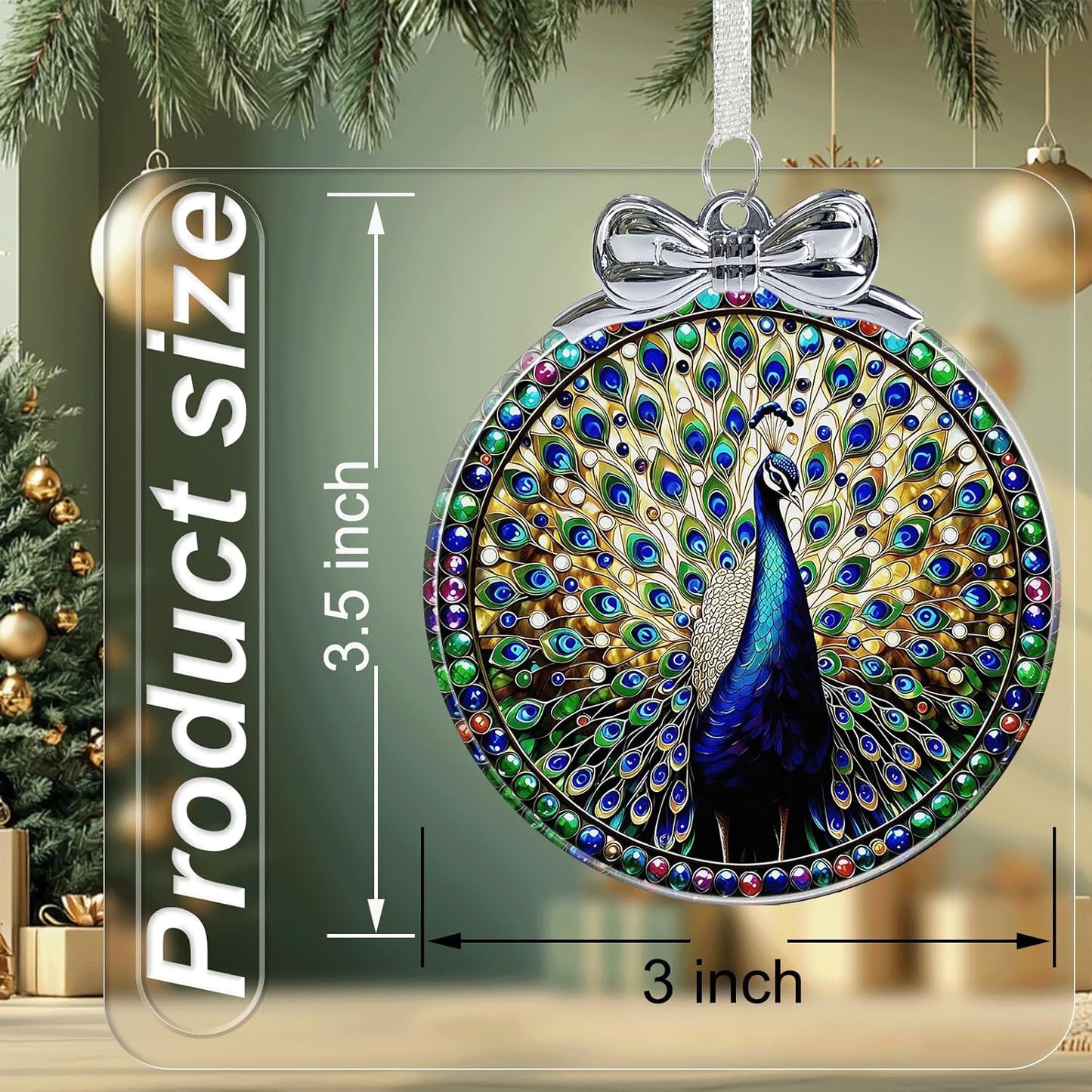 Peacock Stained Glass Christmas Ornament - Hanging Ornaments for Christmas Tree Decorations -Holiday Keepsake Present Exchange Idea