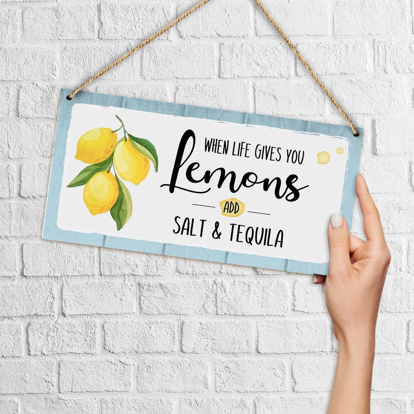 When Life Gives You Lemons Add Salt & Tequila Wooden Hanging Sign Plaque, Lemon Wall Decor Sign With Inspirational Quotes, Rustic Wood Sign Wall Art for Home Living Dining Room Farmhouse Kitchen - A26