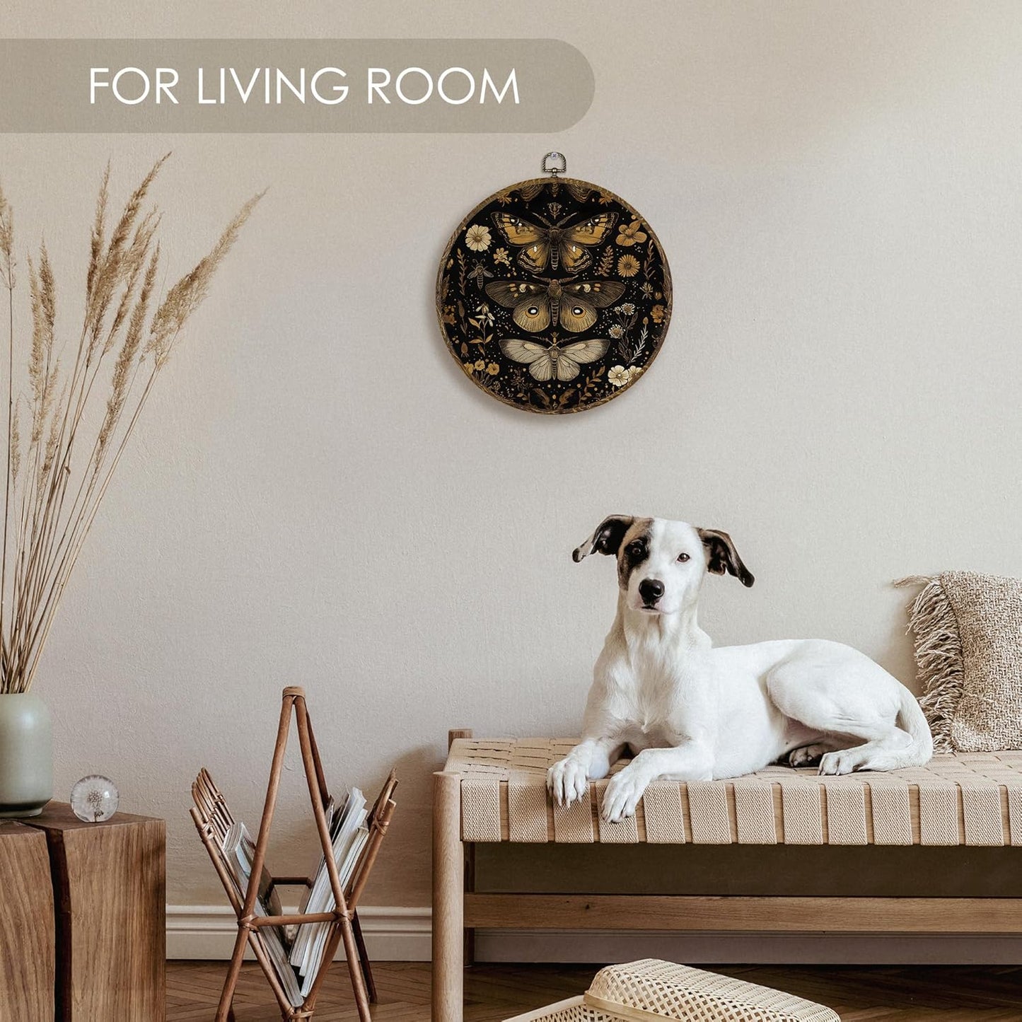 Fewgb Black Gothic Moth Round Wall Art Decor Framed for Gallery Bedroom Living Room Bathroom, Dark Witchy Butterfly Flower Canvas Wall Art Prints Picture, Moody Floral Hanging Room Decor Artwork 10x10