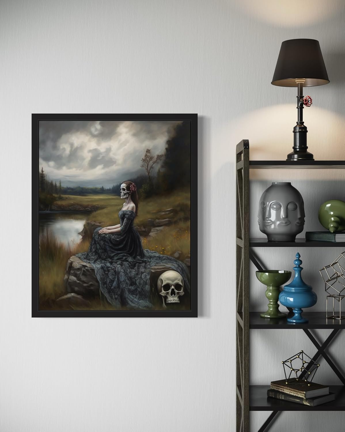 Widow Ghost Poster Art Print, Halloween Scary Vintage Wall Art Academia Spooky Painting Decoration for Horror Prints, Gothic Posters Bedroom Decor 89 (Widow Ghost, 11 x 14 inches, Black Frame)