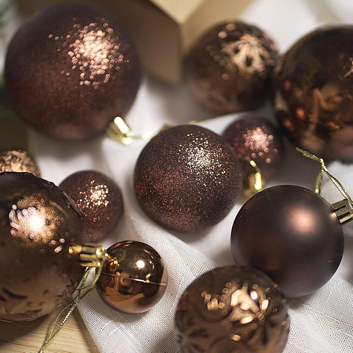 Senjie Brown Shatterproof Christmas Ornaments, 32 Pcs Spherical Balls for Xmas Trees