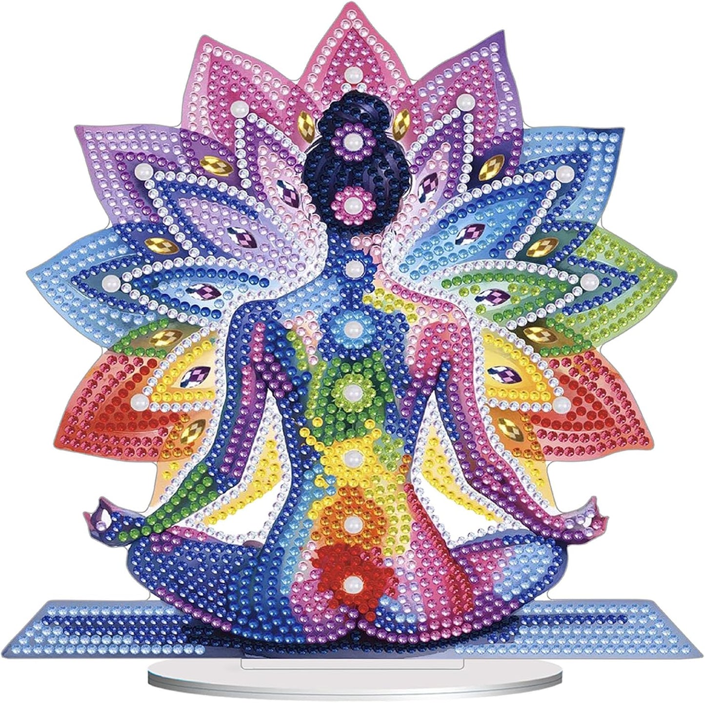 Diamond Painting Kits for Adults Beginners, 5D Full Drill Yoga Crystal Art Desktop Ornament, DIY Single Sided Home Office Desk Decor, Creative Craft Gift Set with Tools