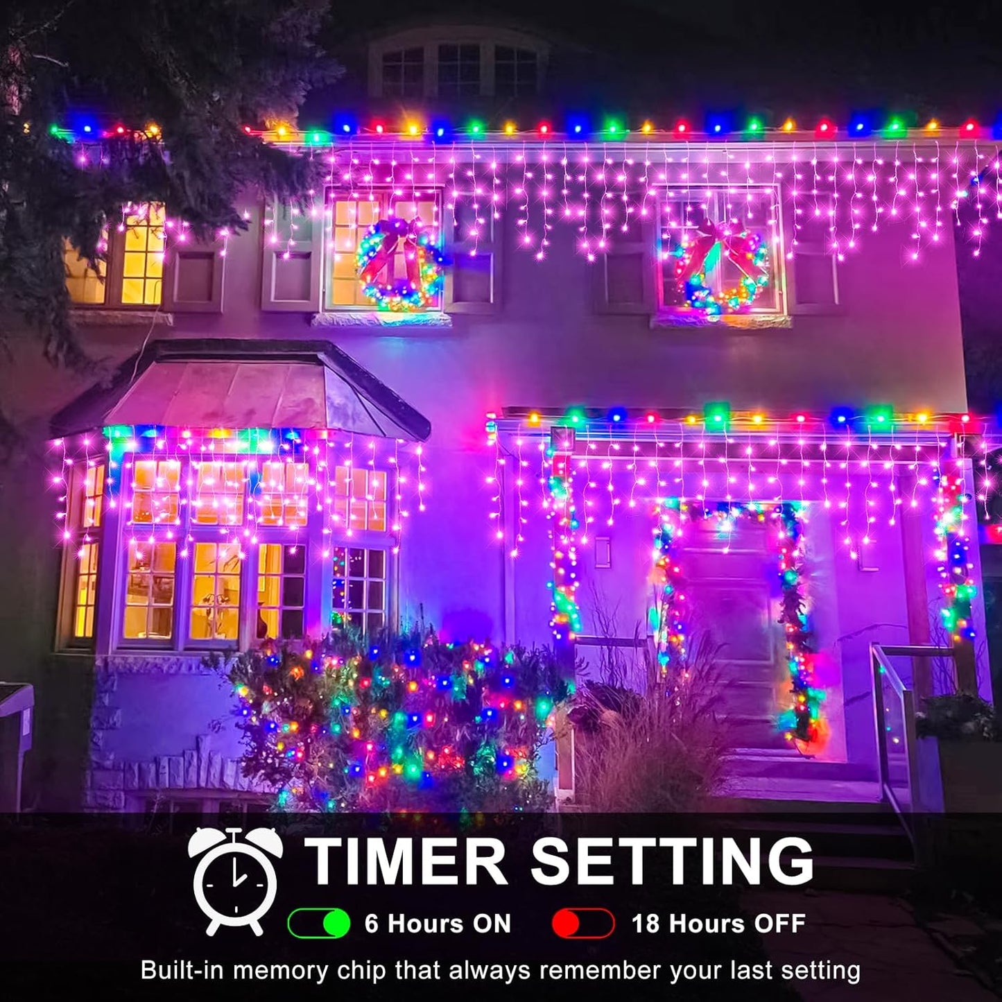 Icicle Christmas Lights Outdoor, 66FT 640 LED Icicle Lights for Outside with 8 Modes Timers, Waterproof Plug in Twinkle String Light for House Yard Eave Garden Party Holiday Decorations, Pink