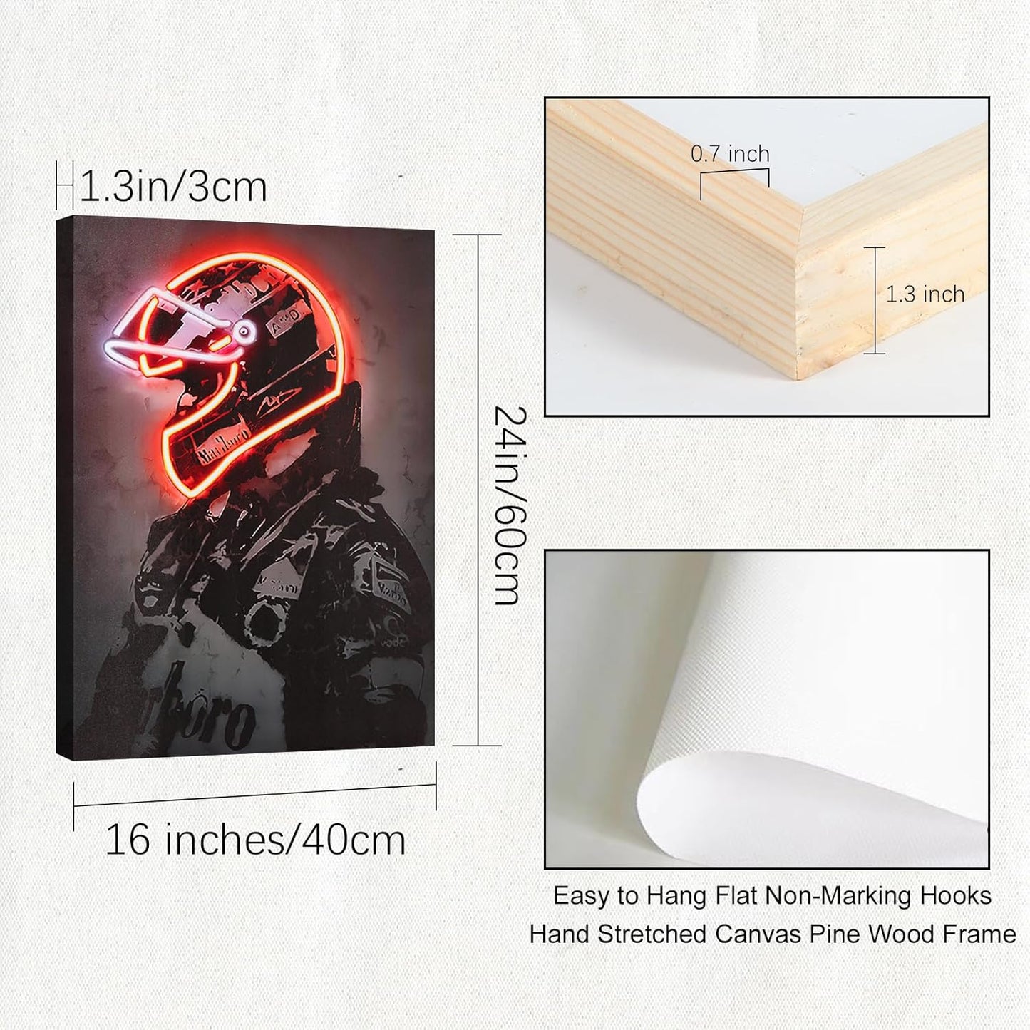 Sorventina Racing Superstar Canvas Prints Racer Driver Poster - Car Wall Art Sports Room Decor Neon Racing Posters for Living Room Bedroom Bar Home Decor Aesthetic, Wrapped Canvas(16x24, Red)